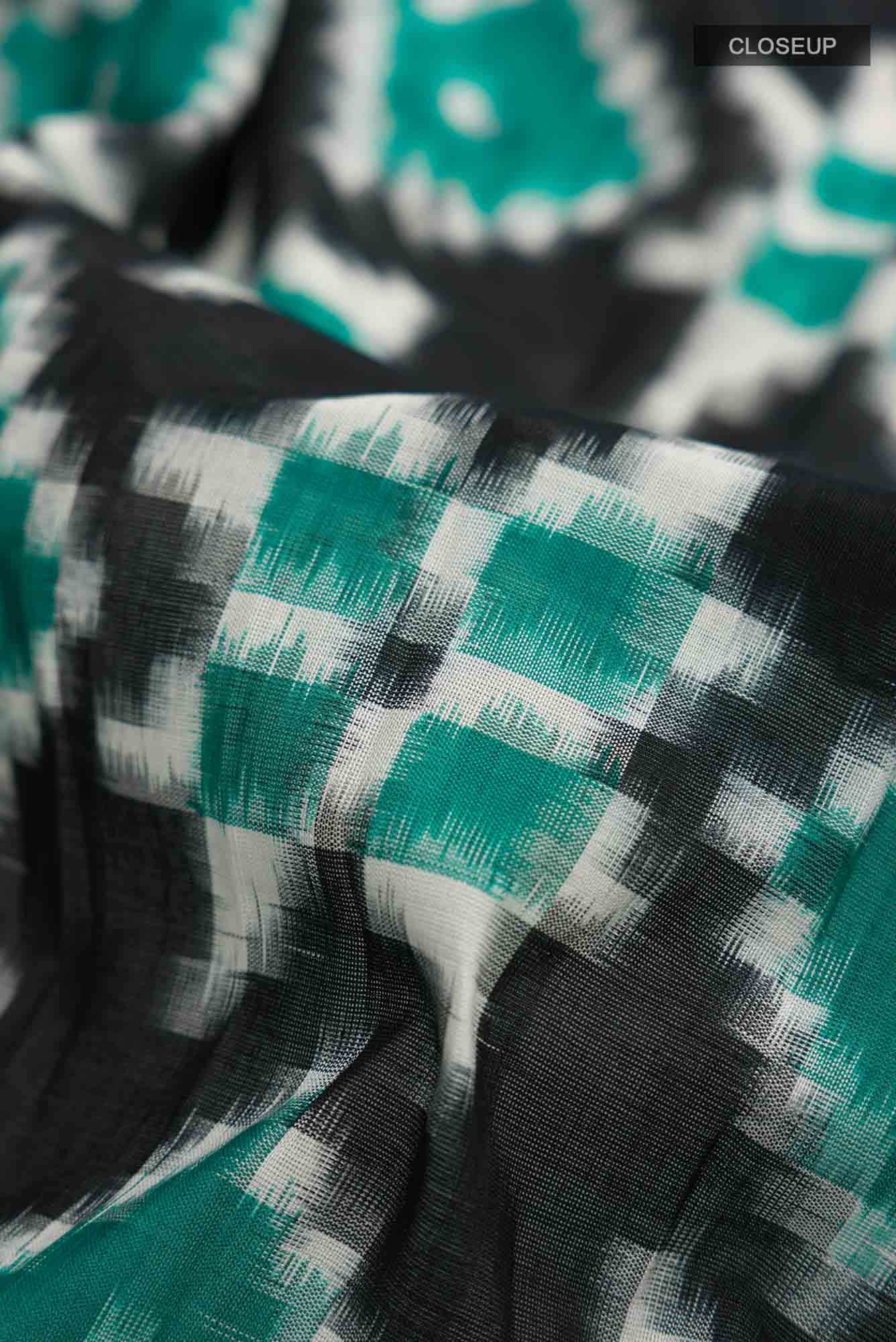 Black Pochampally Cotton Saree - Image 2