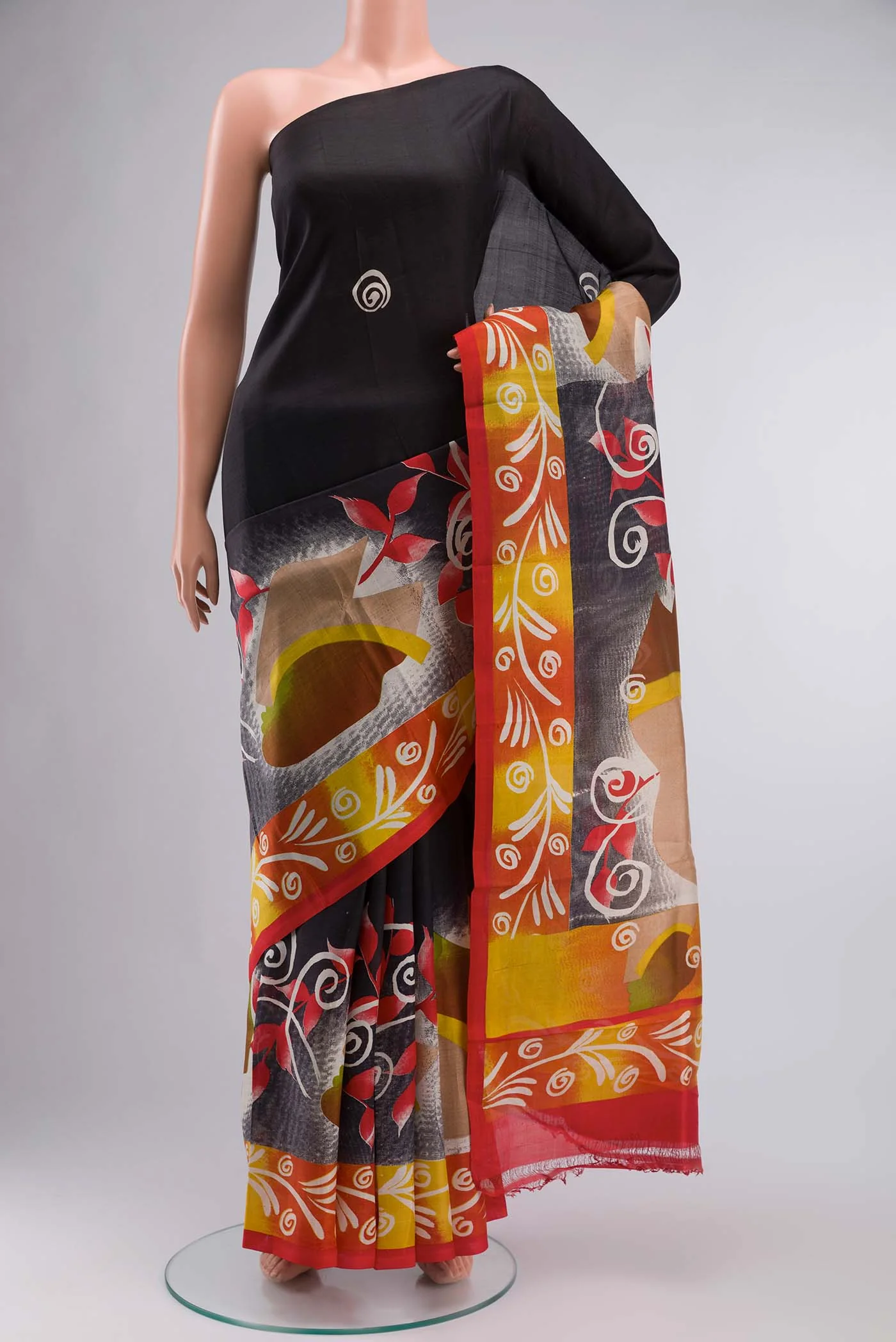 Black Printed Silk Saree