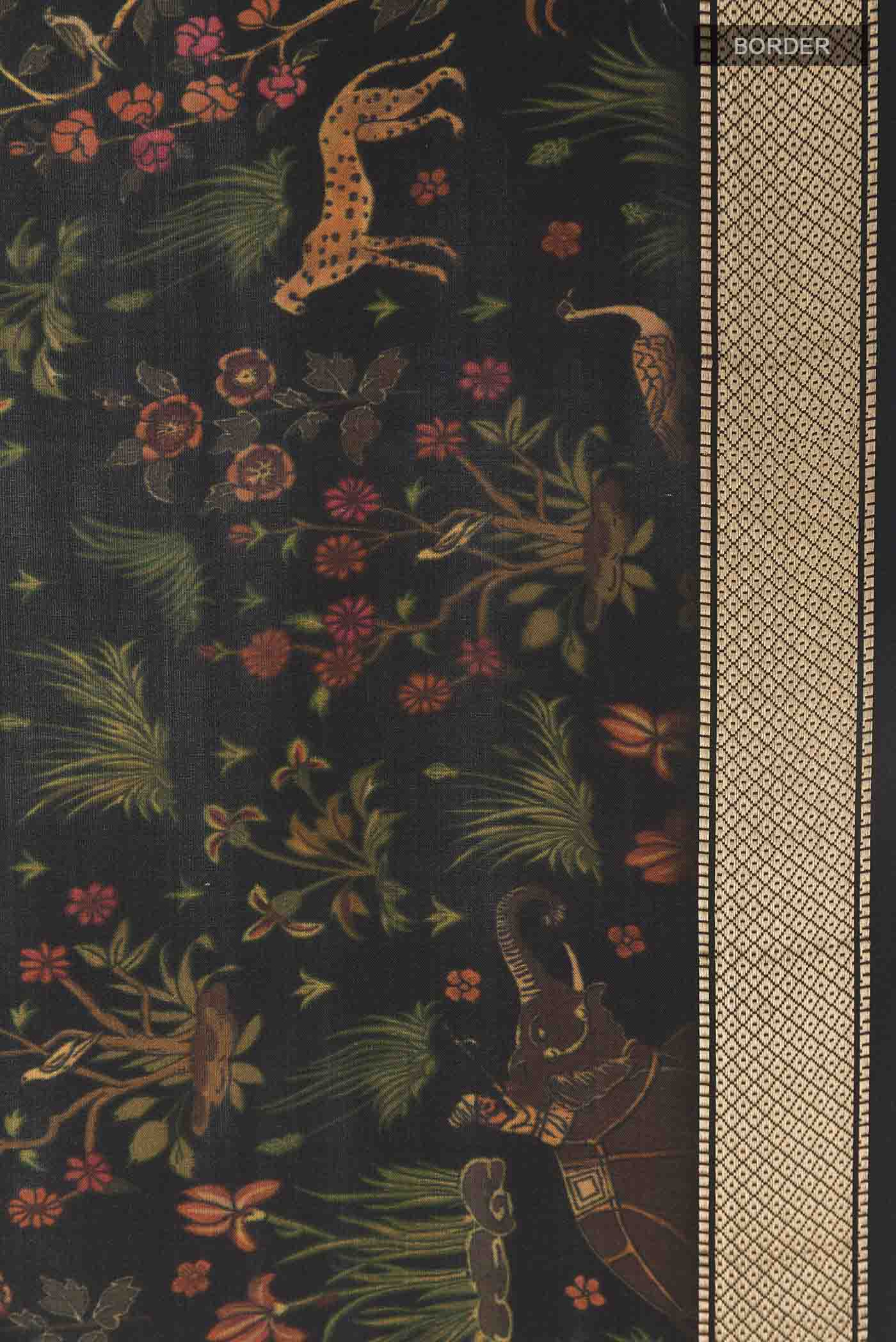Black Printed Silk Saree - Image 3