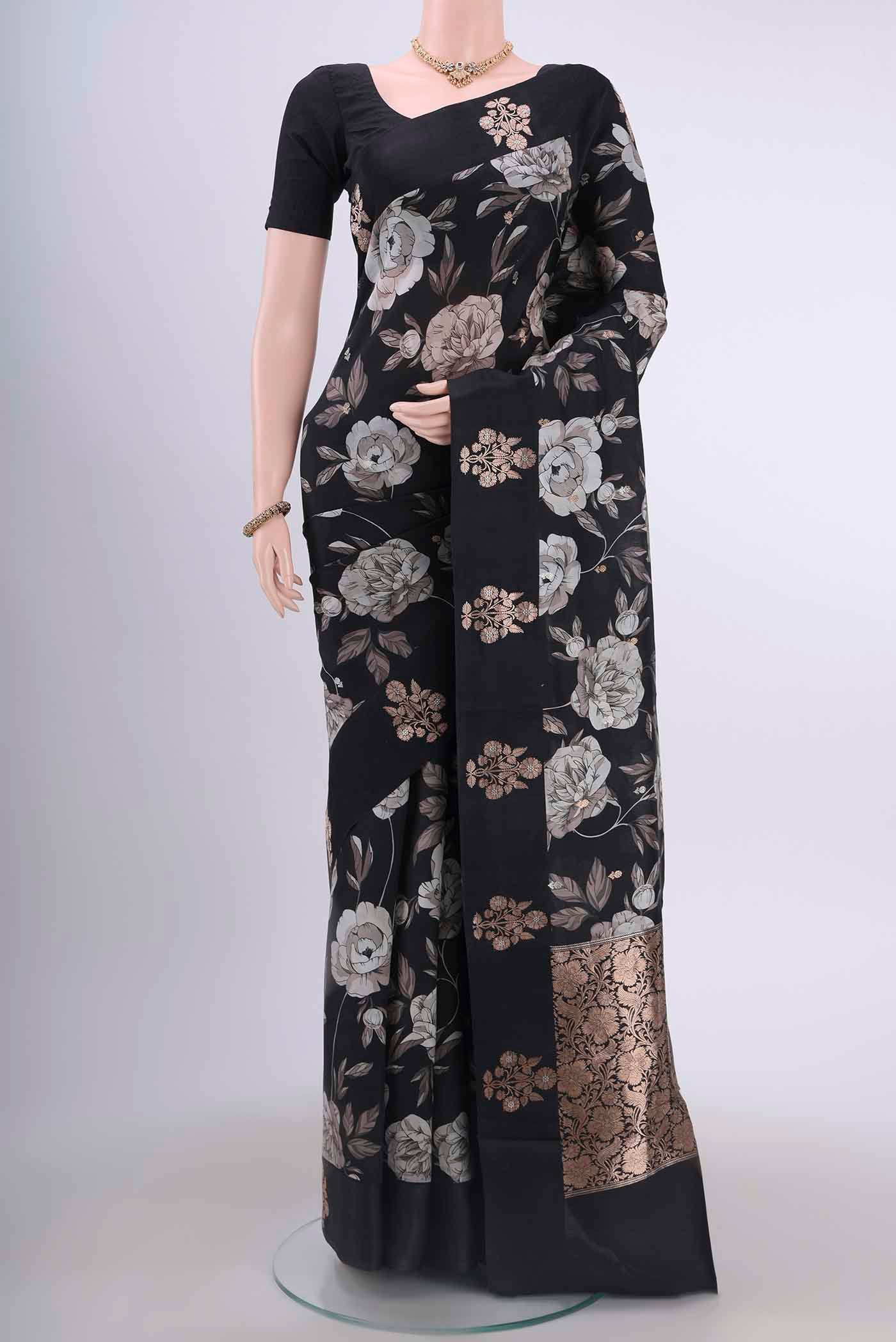 Black Printed Silk Saree