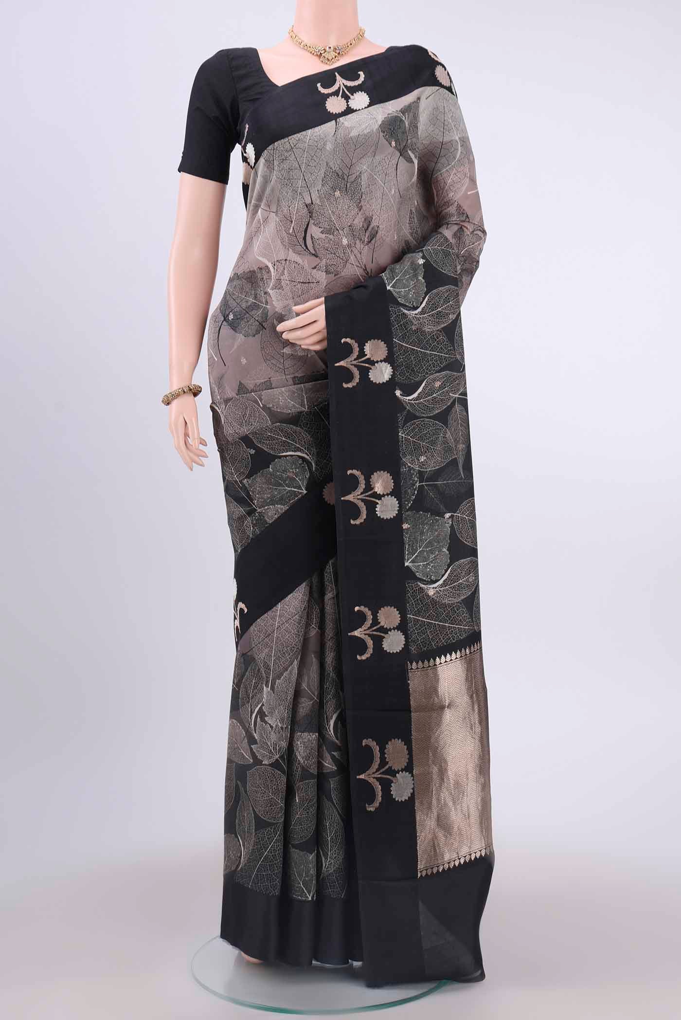 Black Printed Silk Saree