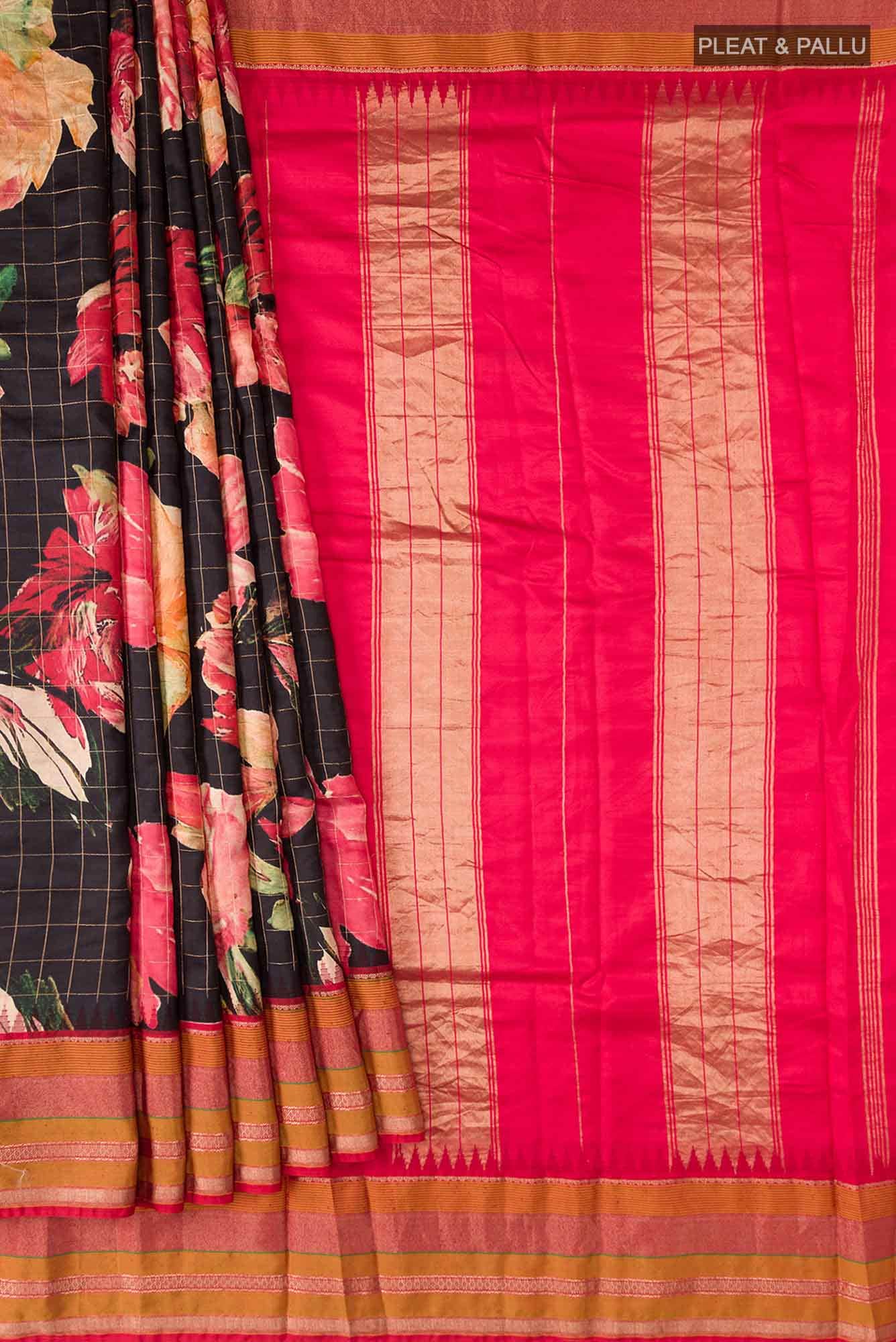 Black Printed Silk Saree - Image 2