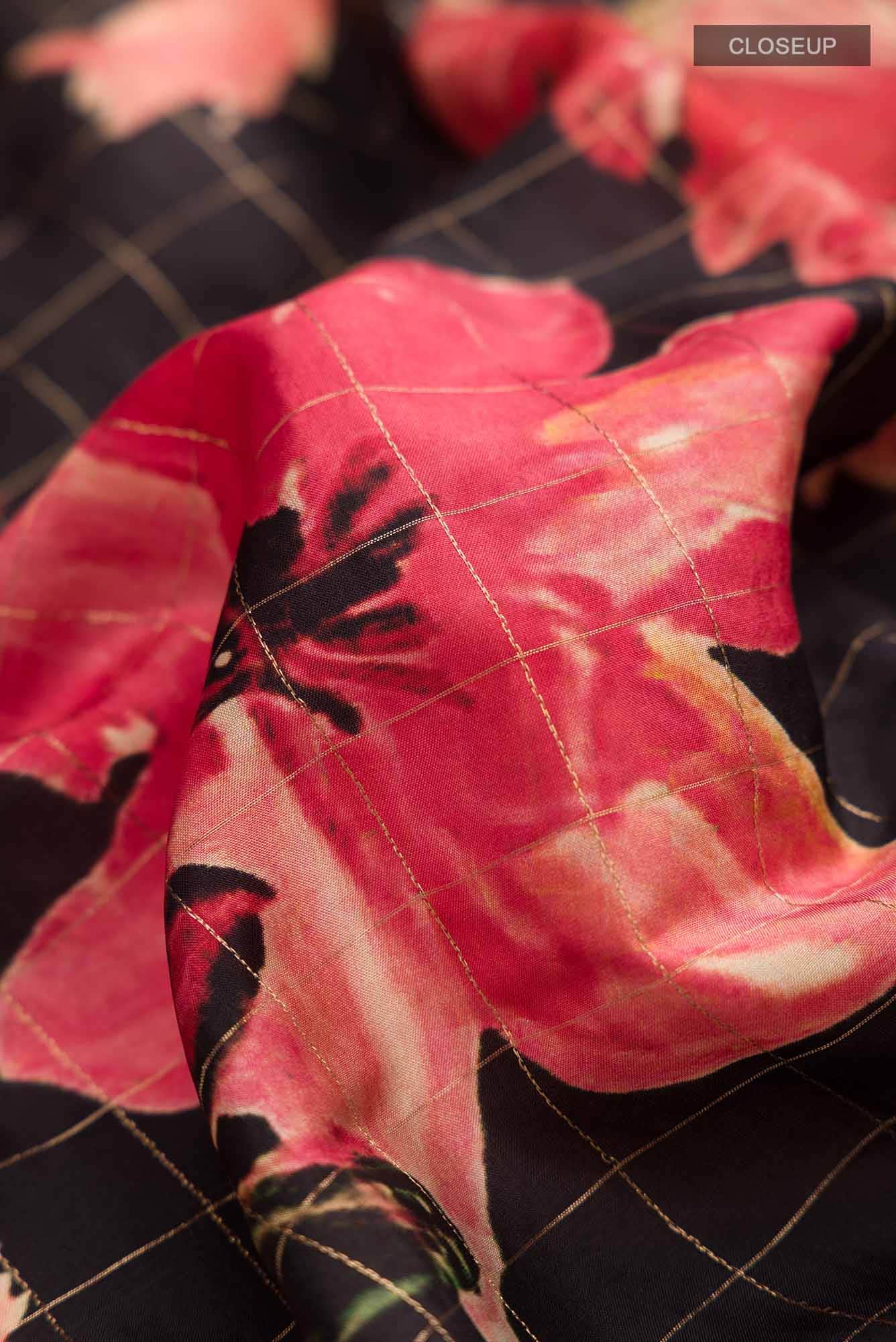 Black Printed Silk Saree - Image 3