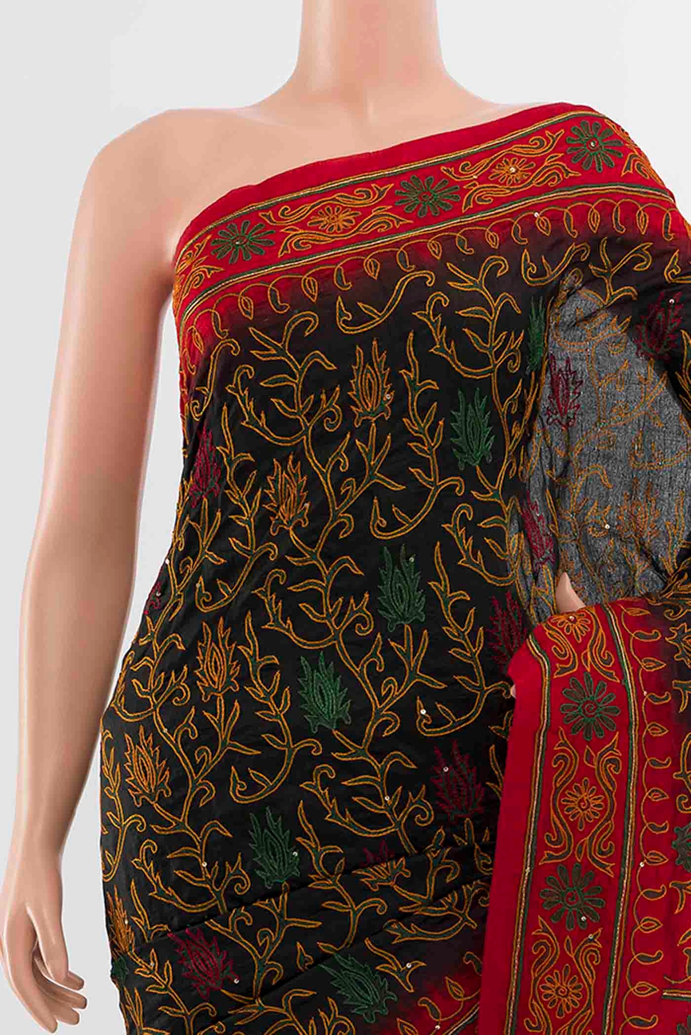 Black Blended Raw Silk Saree - Image 2