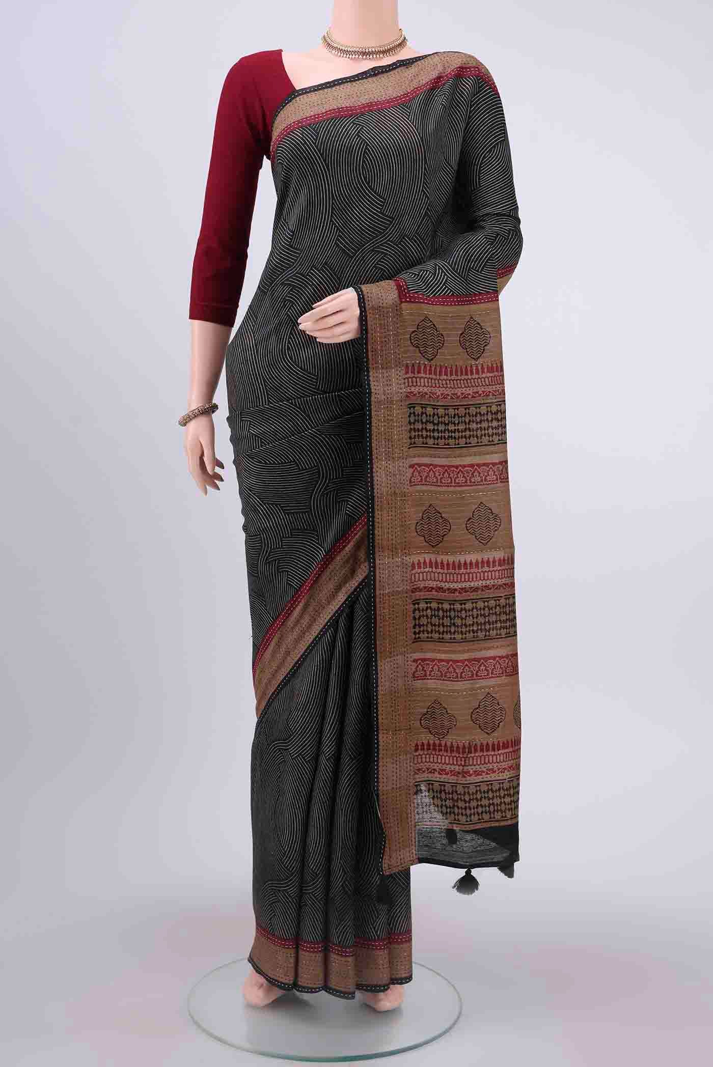 Black Tussar Silk Saree