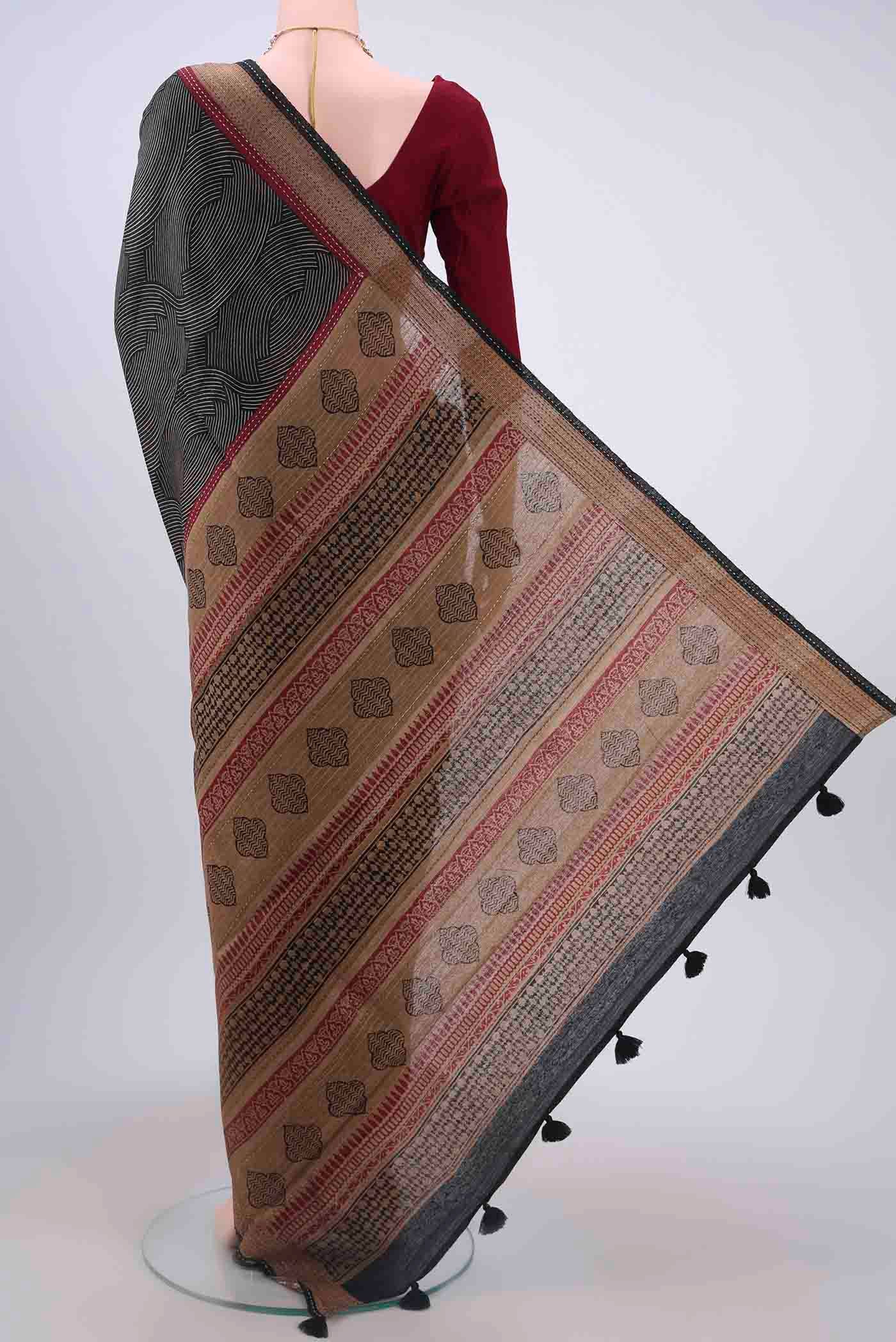 Black Tussar Silk Saree - Image 3