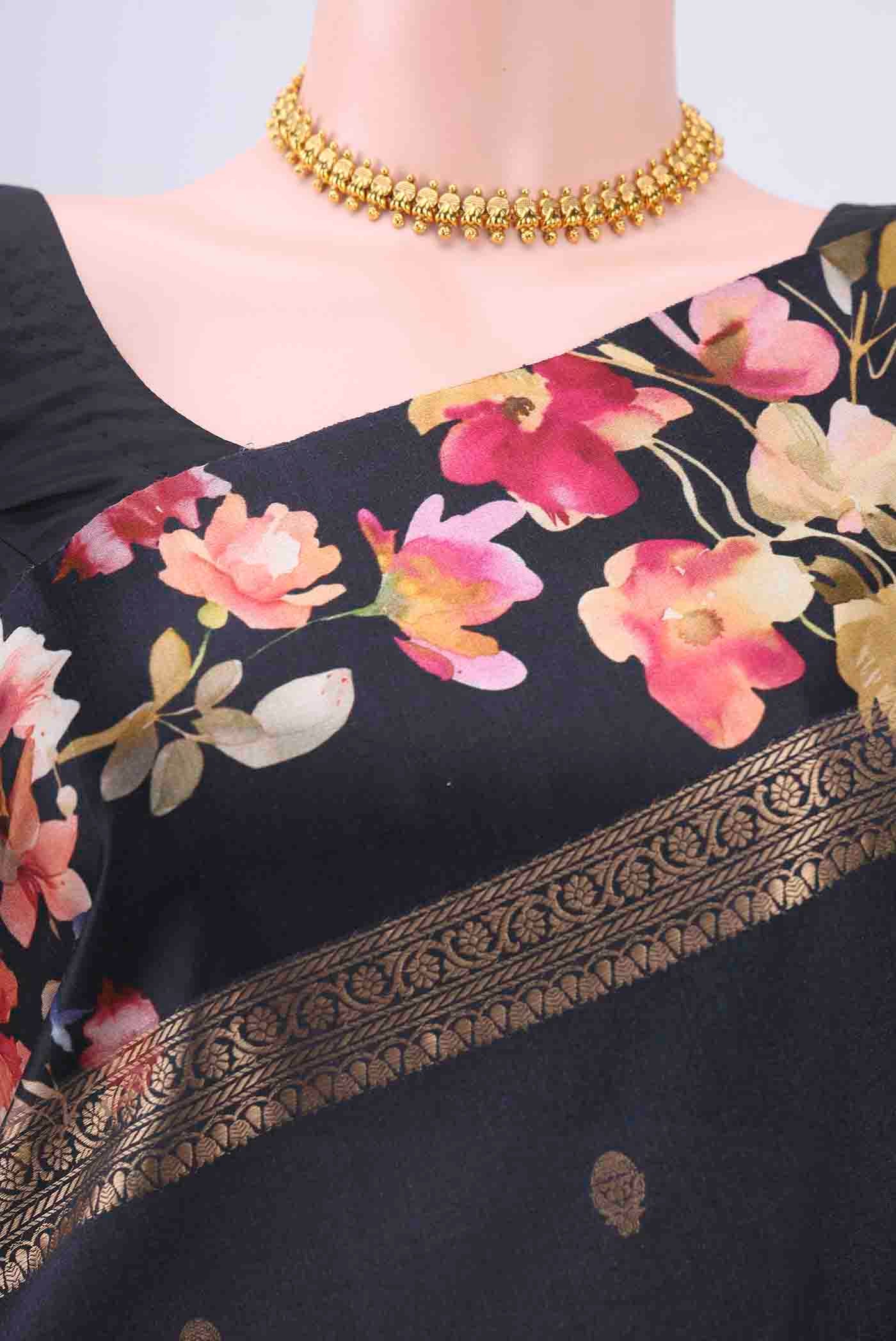 Black Tussar Silk Saree - Image 2