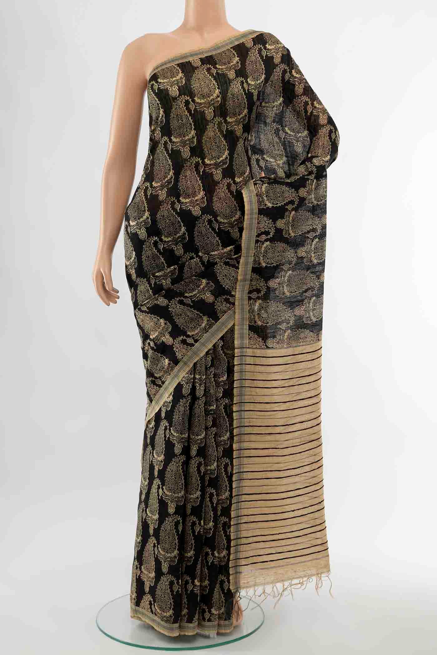 Black Tussar Silk Saree
