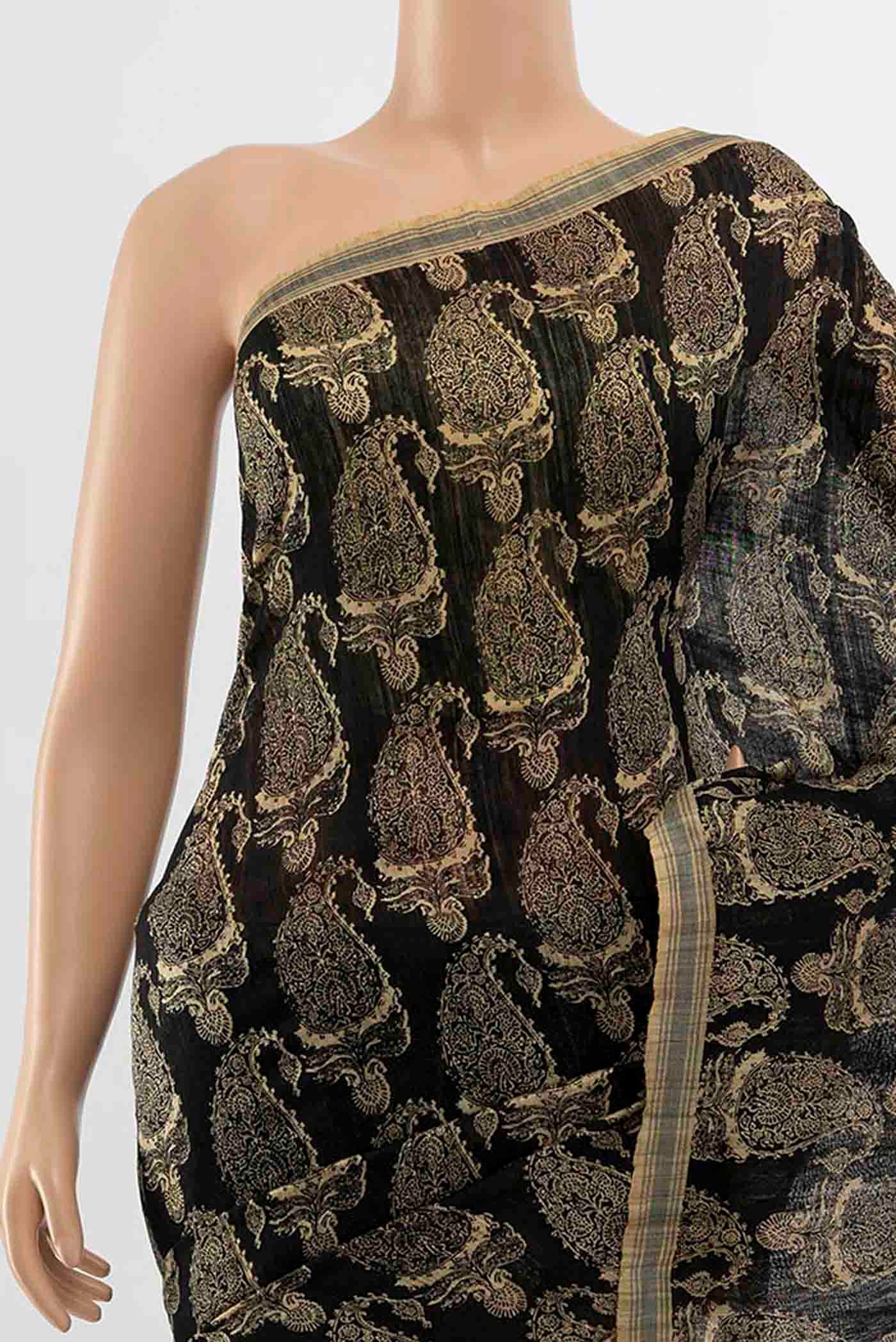 Black Tussar Silk Saree - Image 2