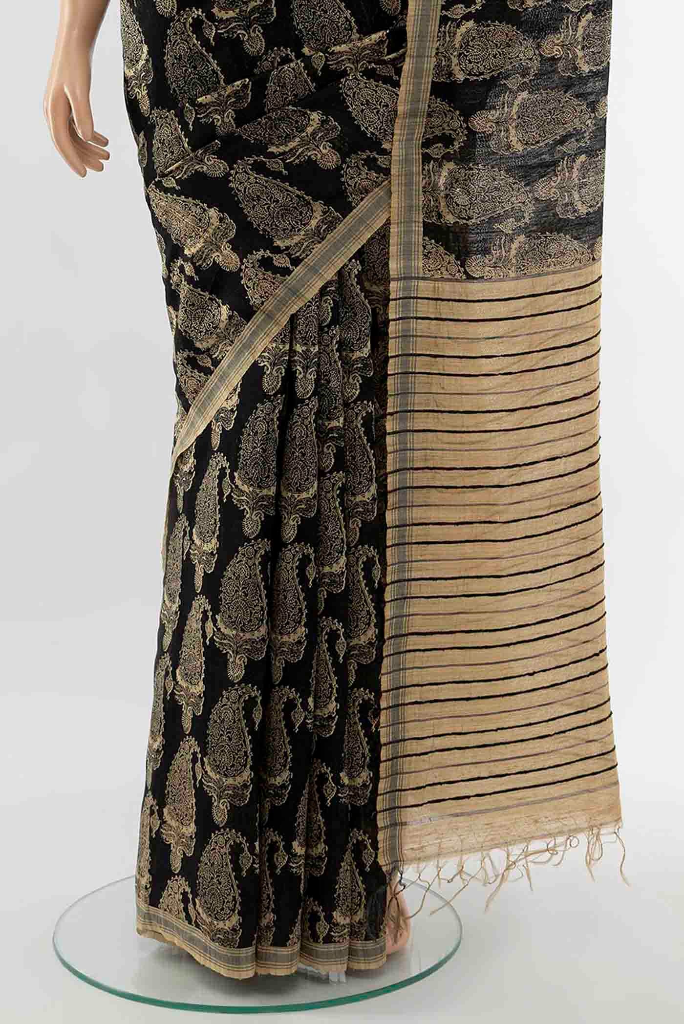 Black Tussar Silk Saree - Image 3