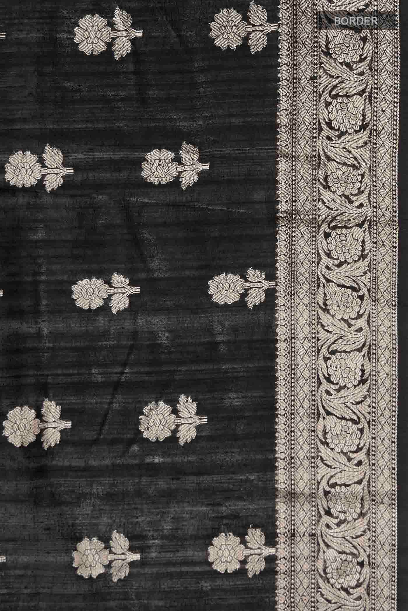 Black Tussar Silk Saree - Image 3