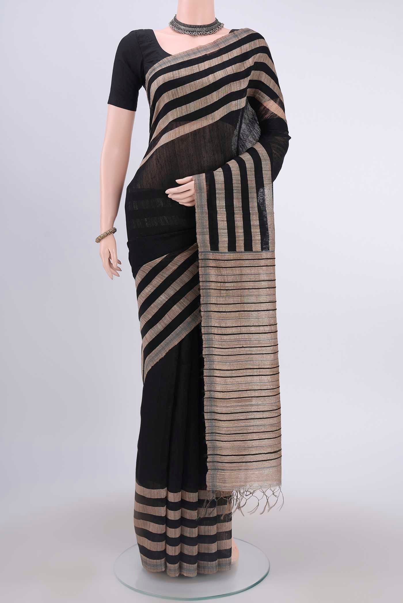 Black Tussar Silk Saree