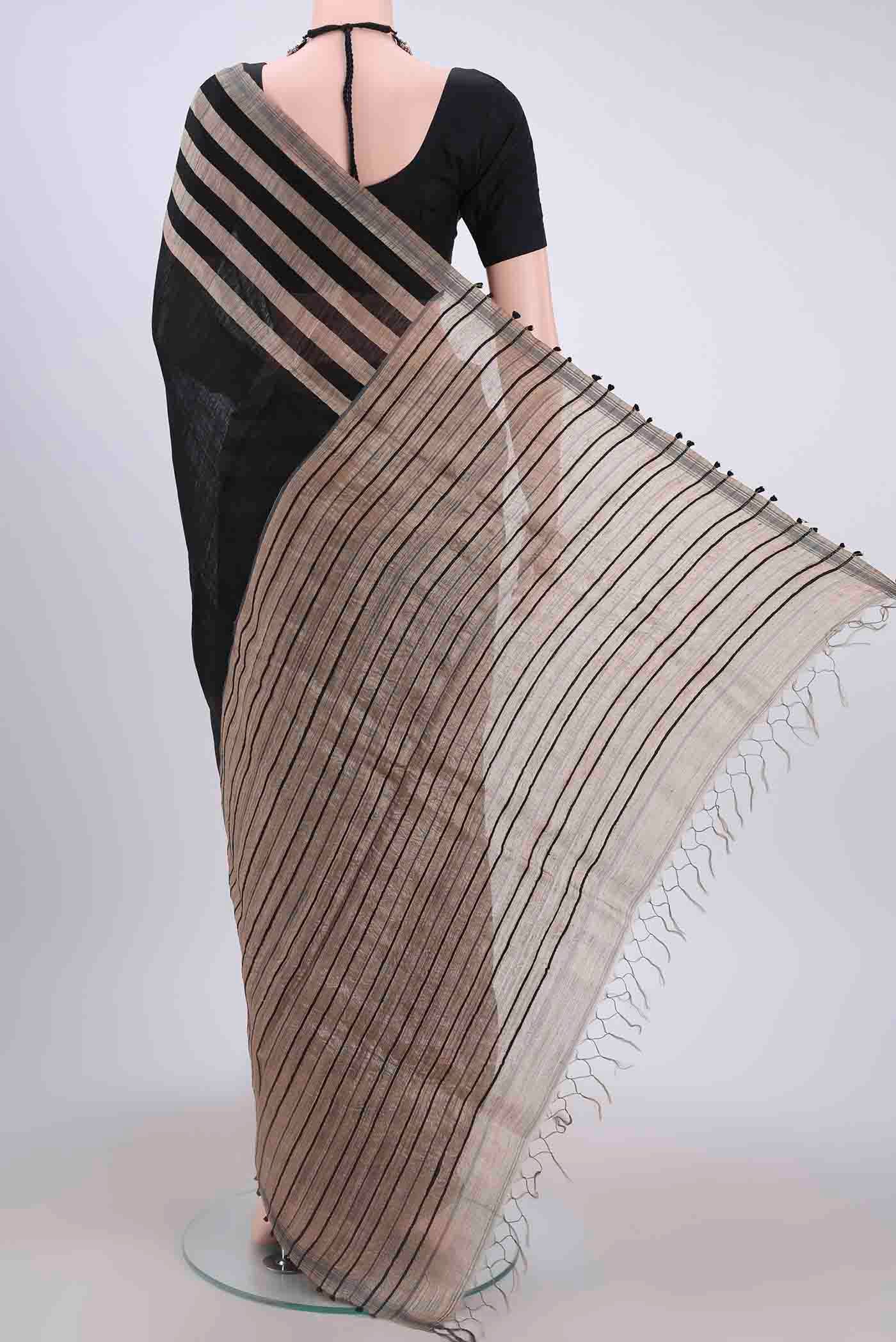 Black Tussar Silk Saree - Image 3