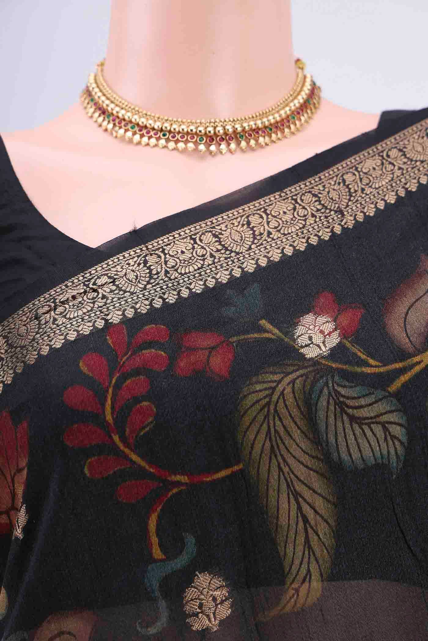 Black Tussar Silk Saree - Image 2