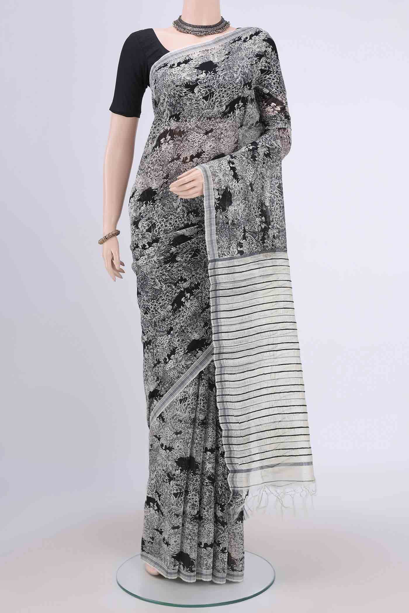 Black Tussar Silk Saree