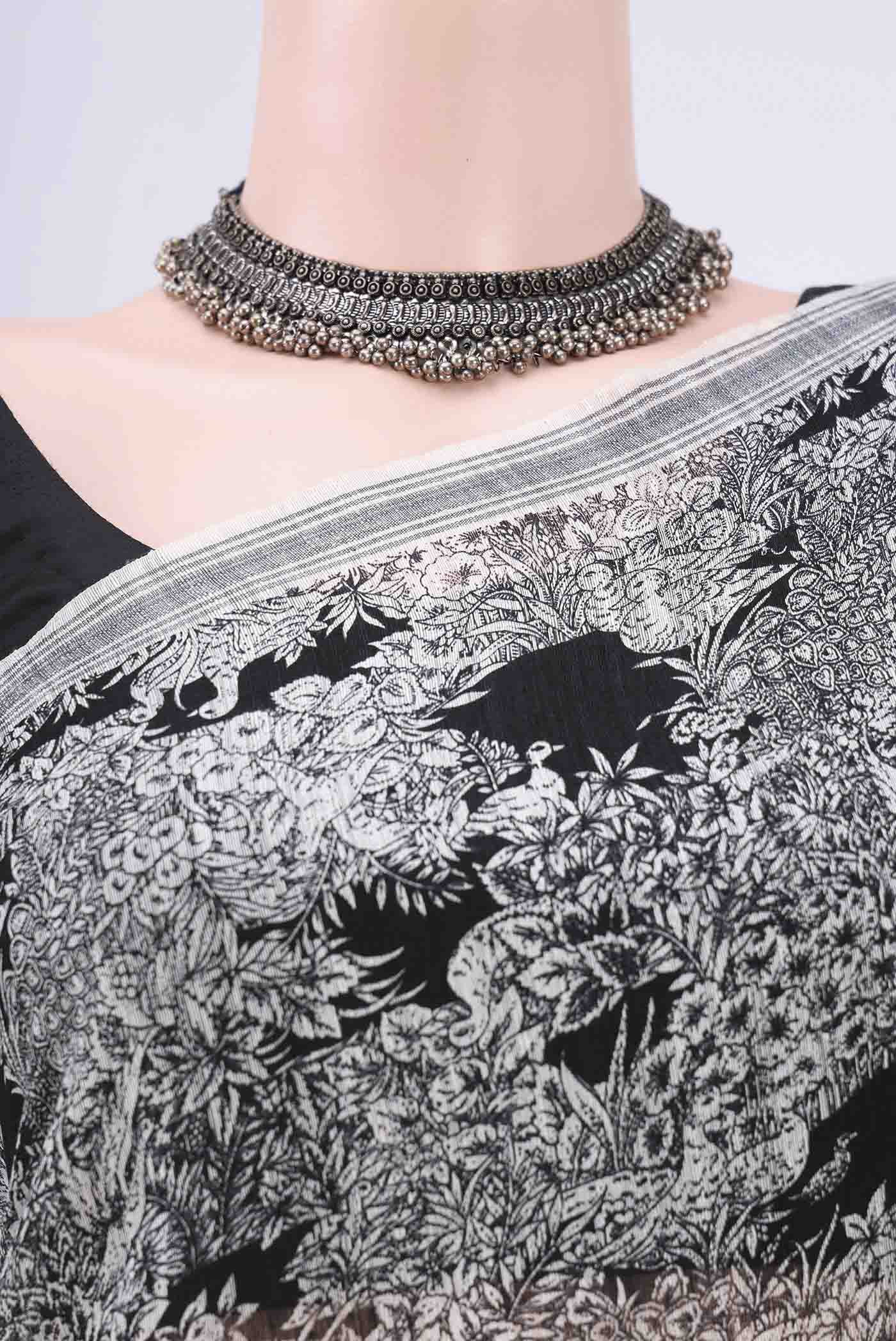 Black Tussar Silk Saree - Image 2