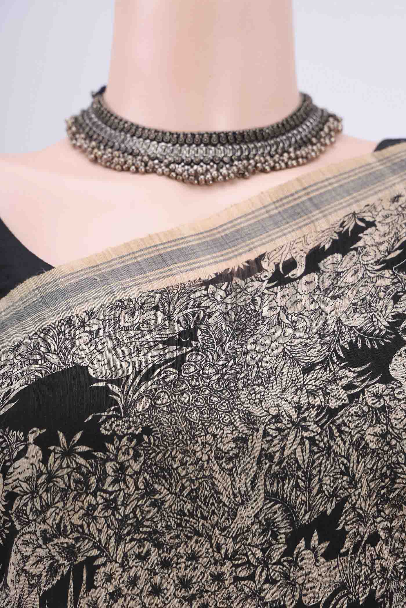 Black Tussar Silk Saree - Image 2