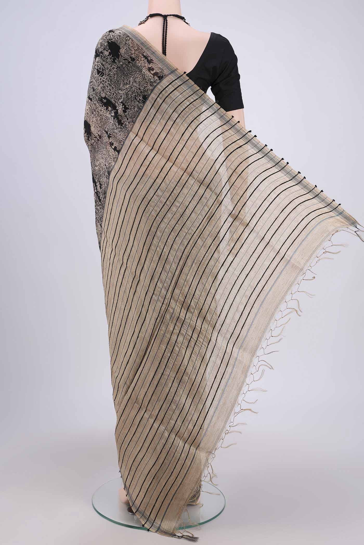 Black Tussar Silk Saree - Image 3