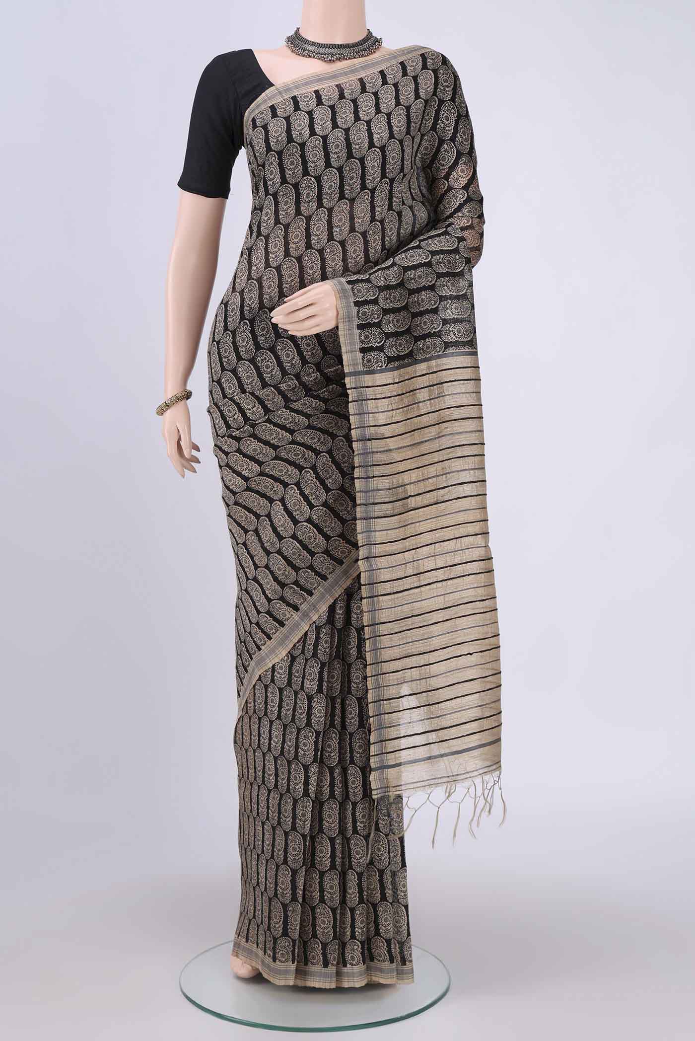 Black Tussar Silk Saree