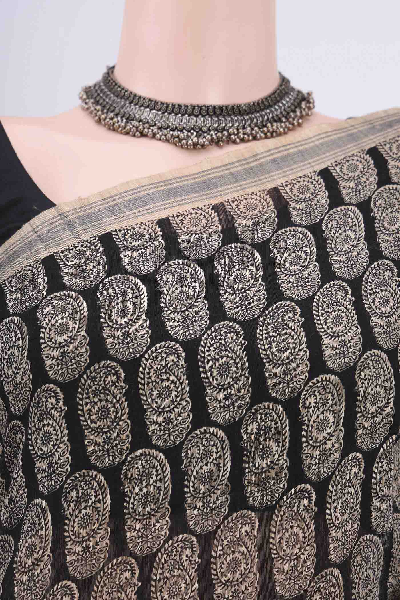 Black Tussar Silk Saree - Image 2
