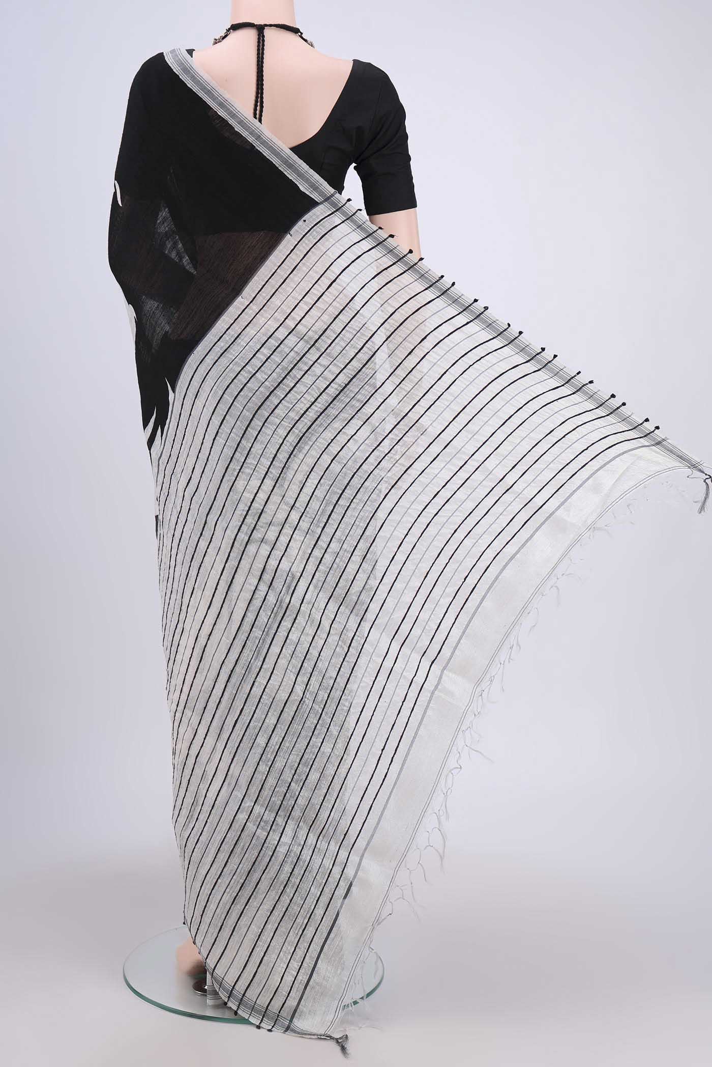 Black Tussar Silk Saree - Image 3