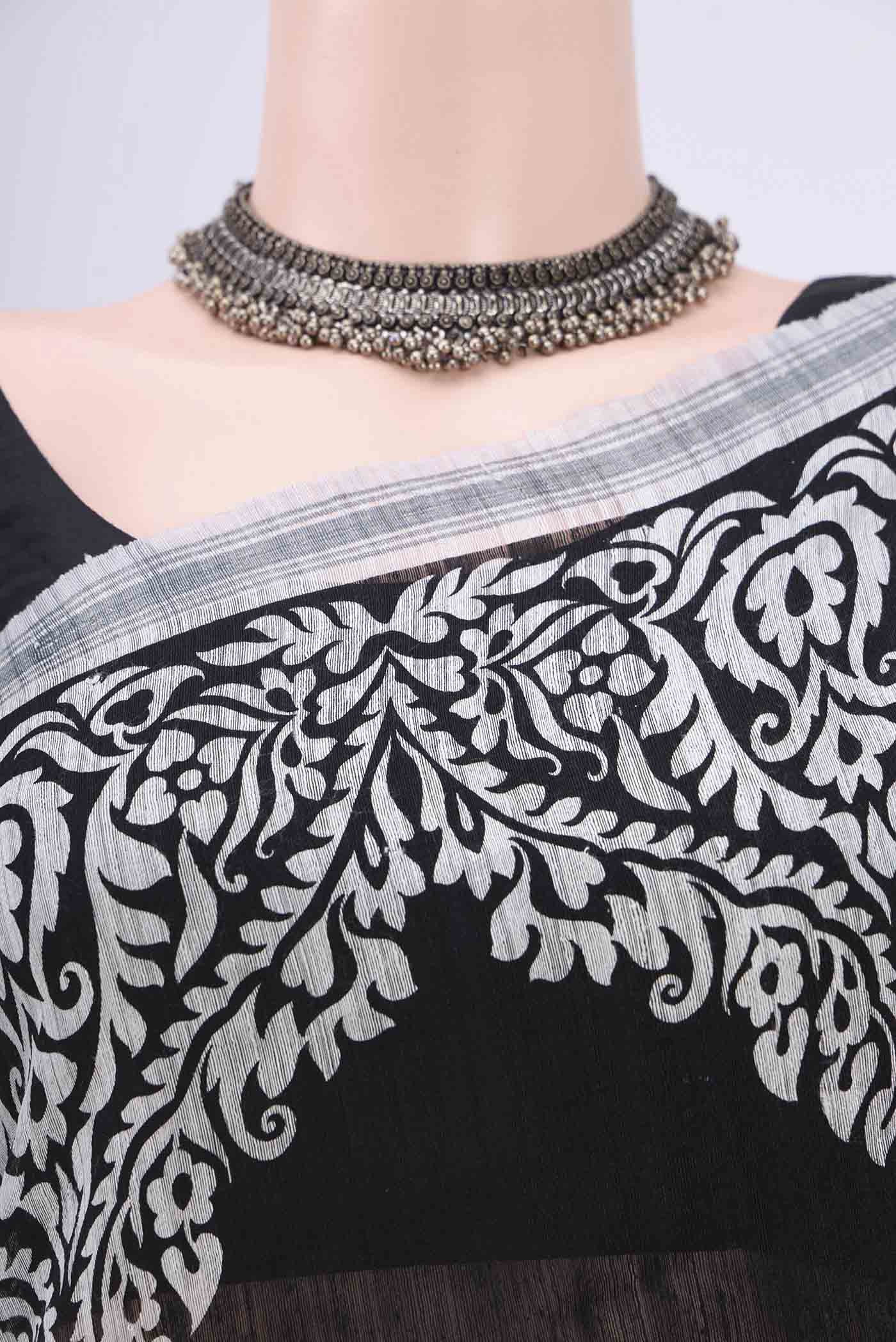 Black Tussar Silk Saree - Image 2