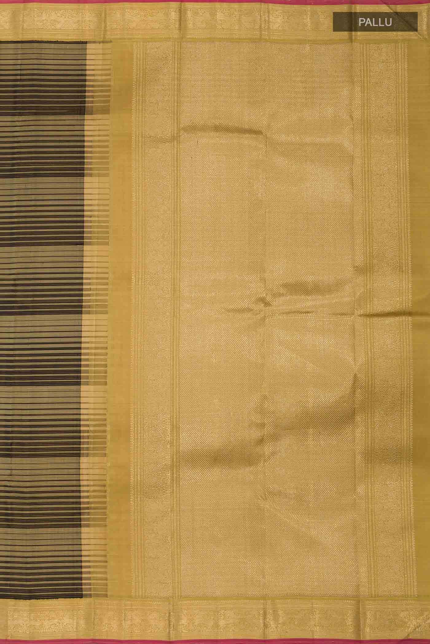 Pure Silk Pure Zari Black With Green Dual Tone Kanchipuram Saree - Image 5
