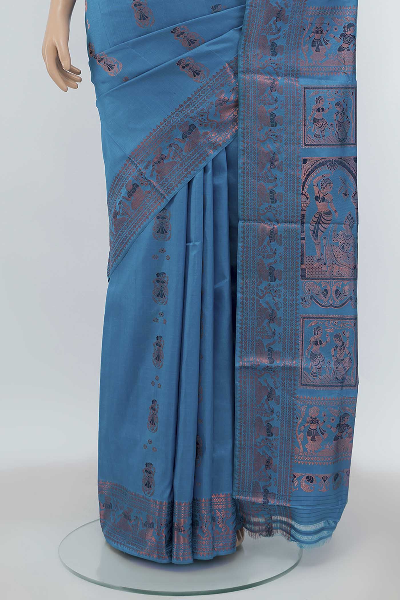 Blue Baluchari Silk Saree - Image 3