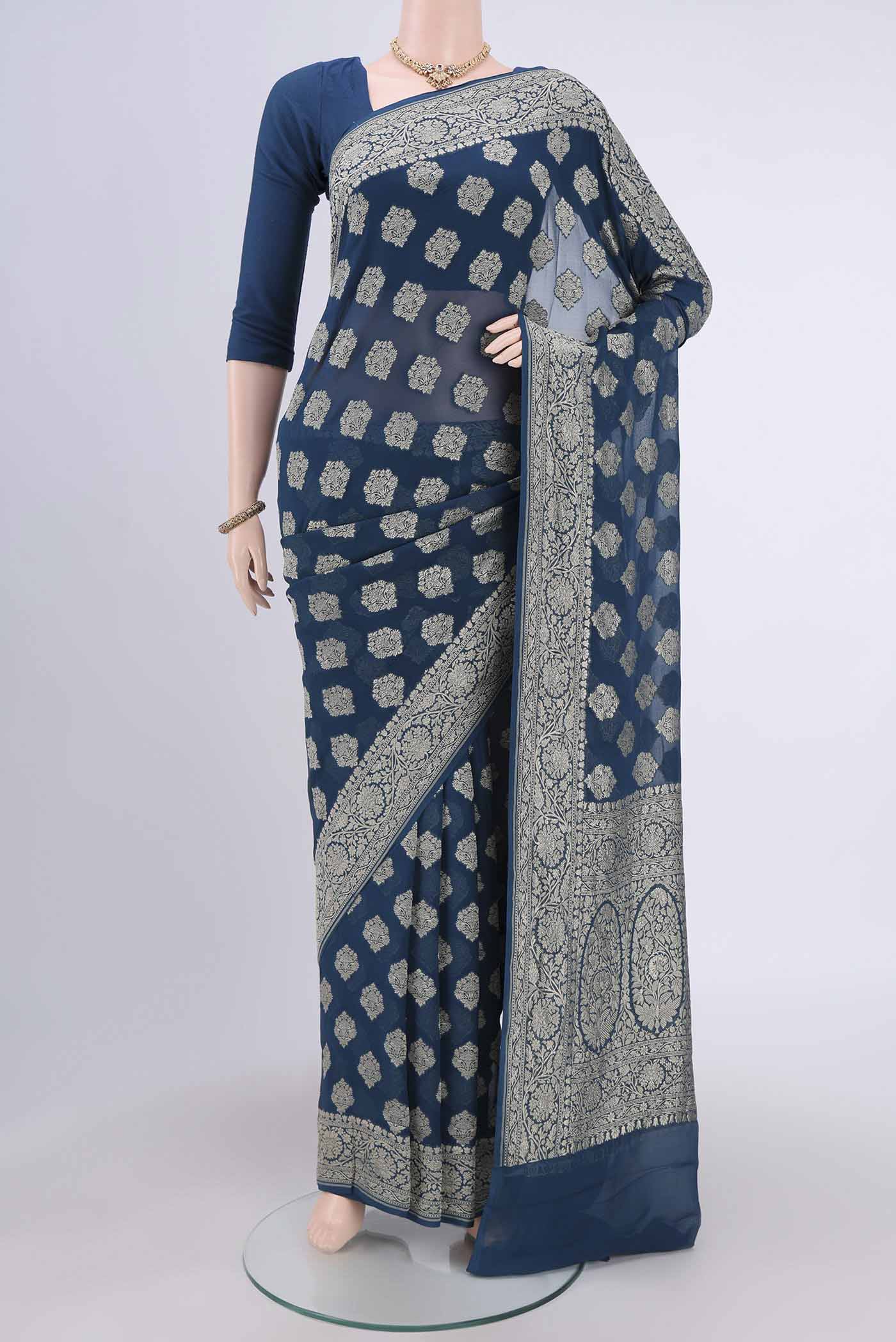 Blue Banarasi Georgette Saree