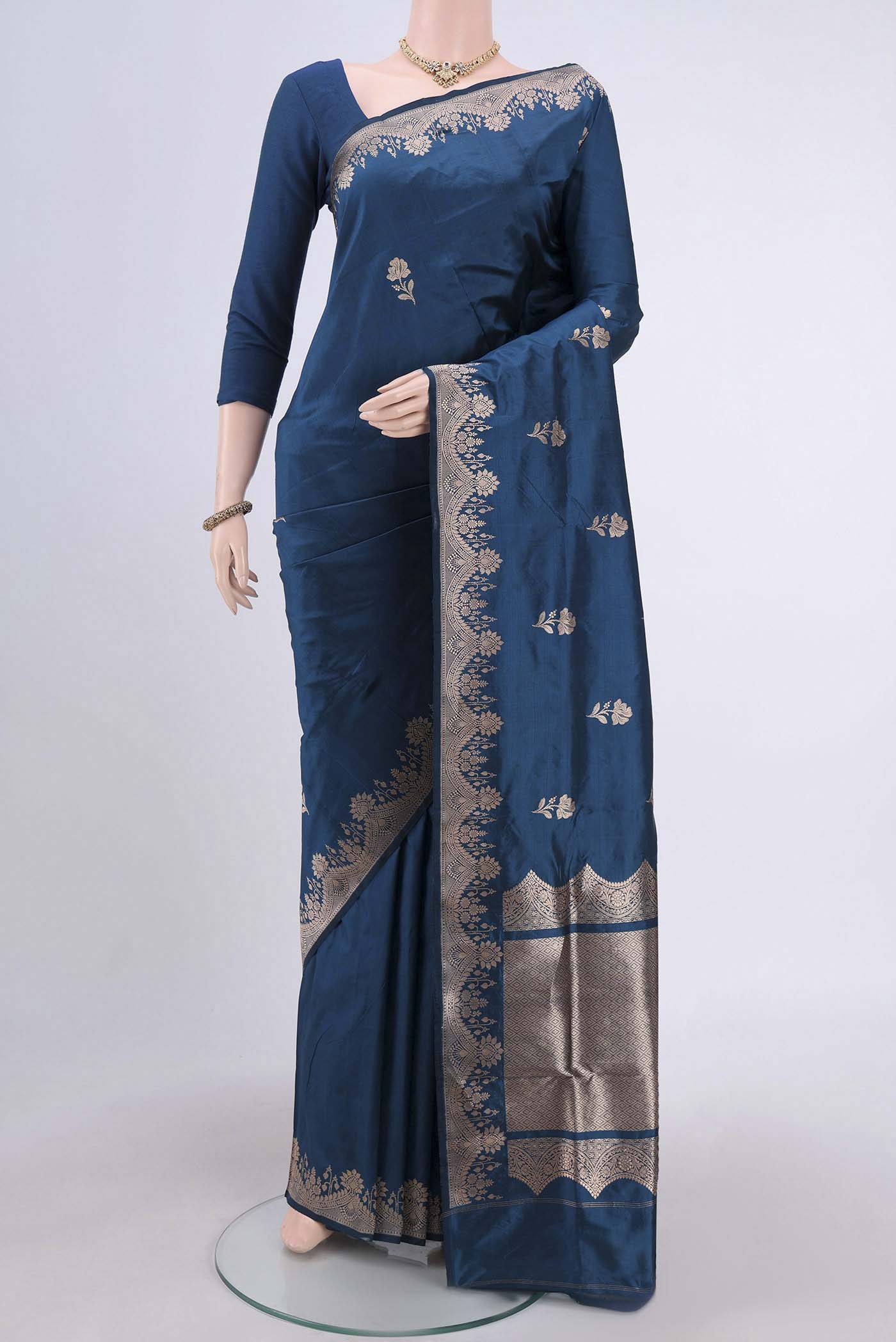 Blue Banarasi Katan Silk Saree