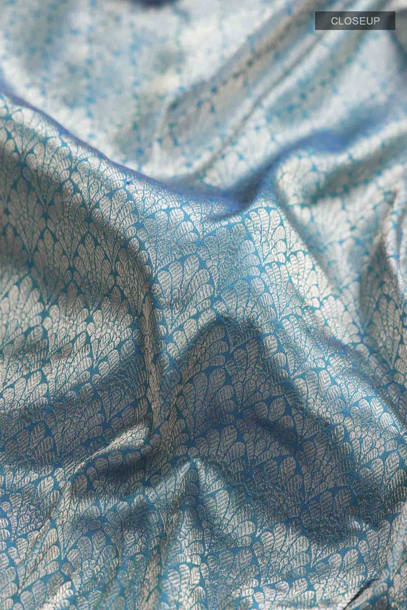 Blue Banarasi Katan Silk Saree - Image 2
