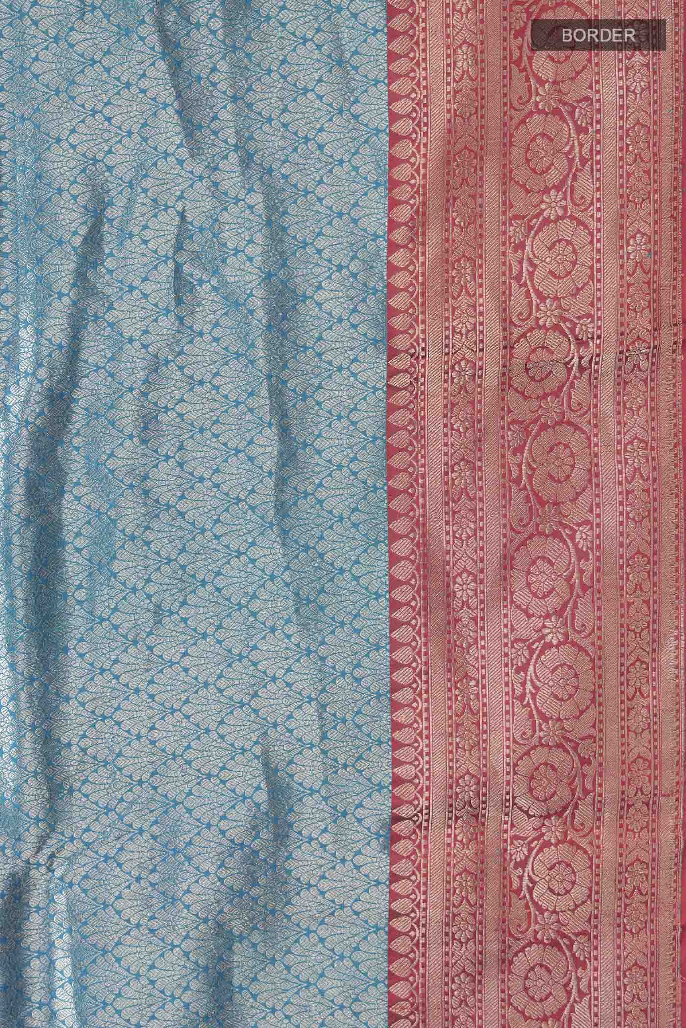 Blue Banarasi Katan Silk Saree - Image 3