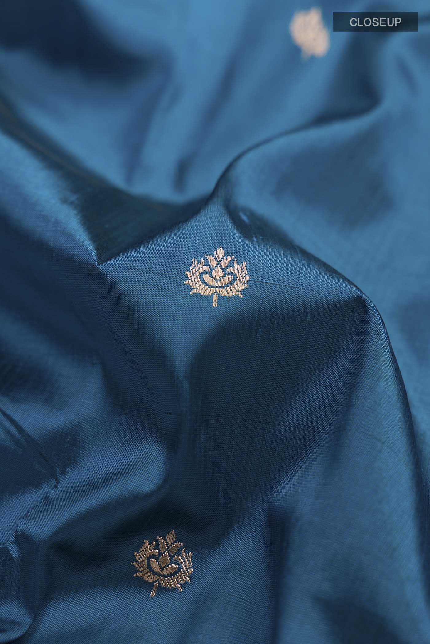Blue Banarasi Katan Silk Saree - Image 2