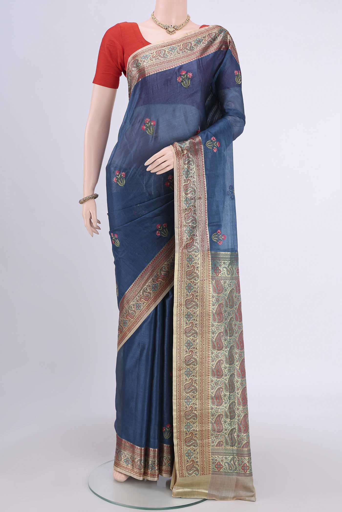 Blue Banarasi Tussar Silk Saree