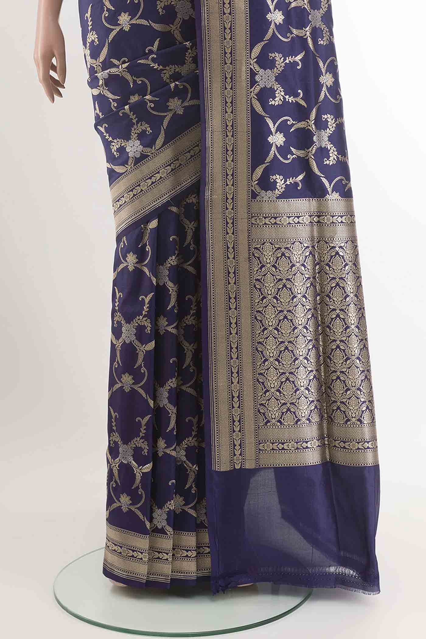 Blue Banarasi Silk Saree - Image 3