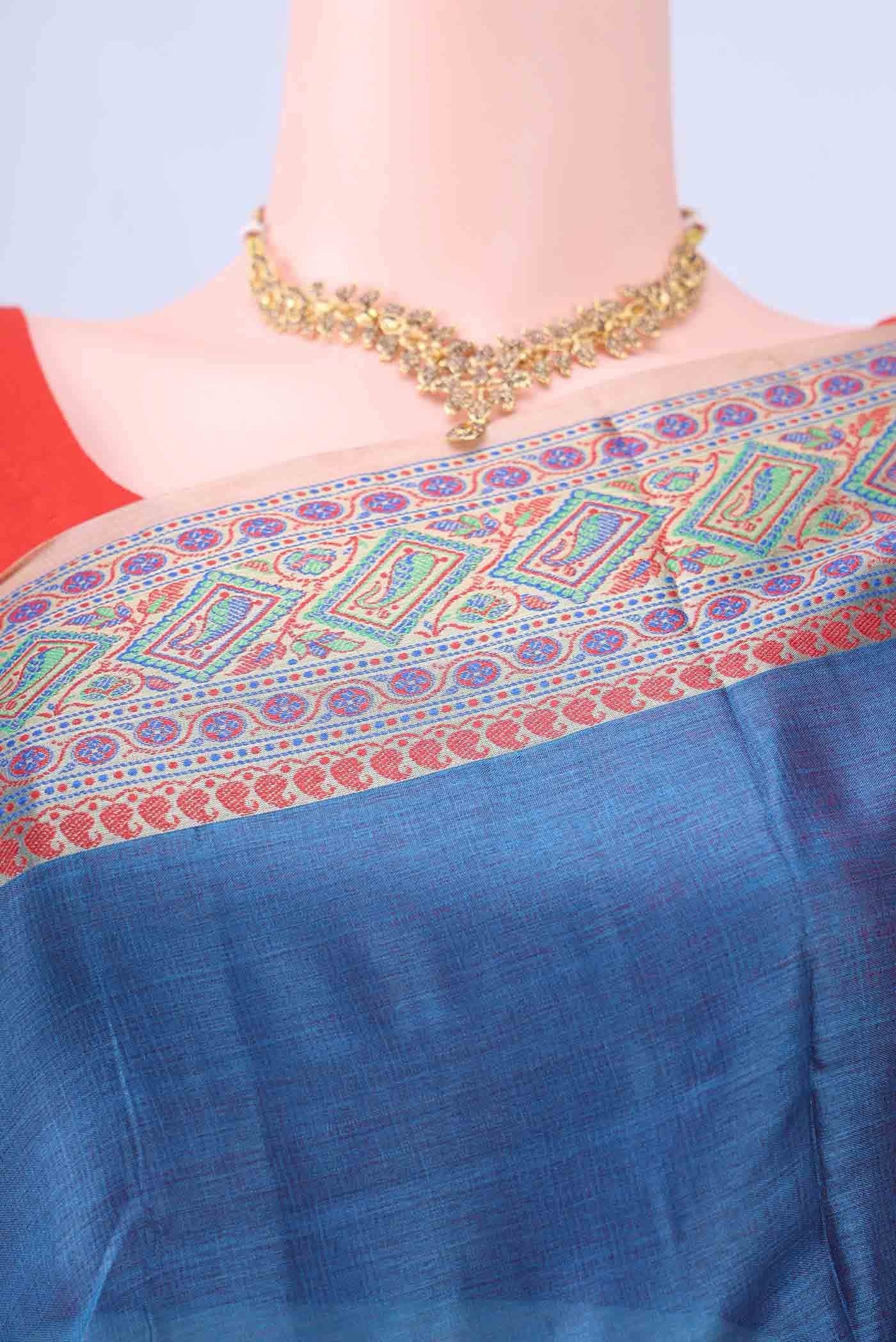 Blue Banarasi Silk Saree - Image 3
