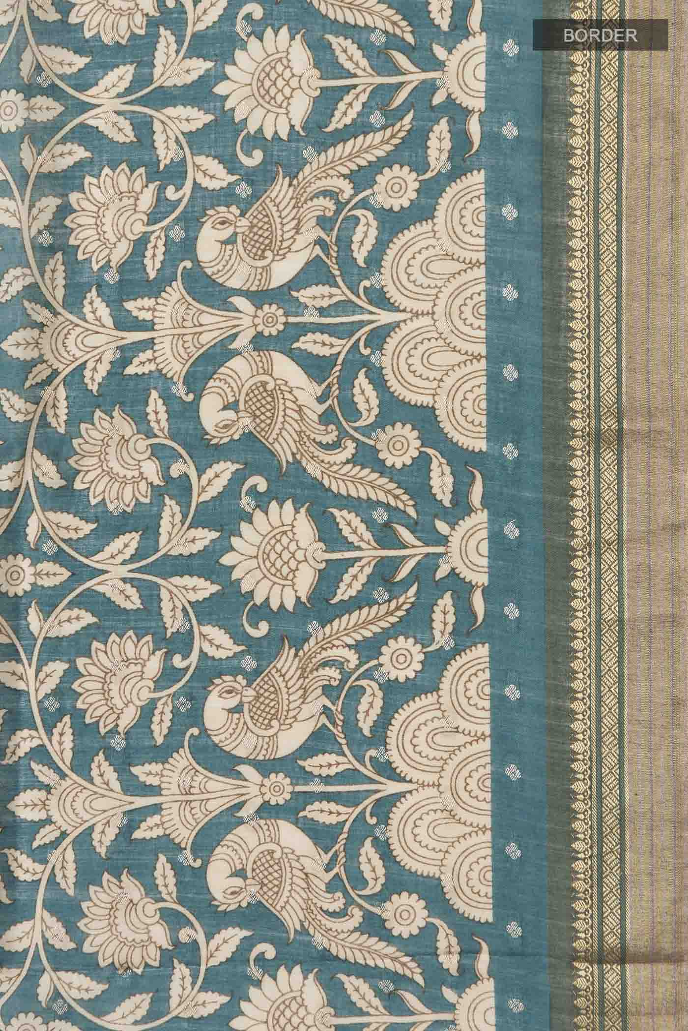 Blue Bhagalpuri Tussar Silk Saree - Image 3