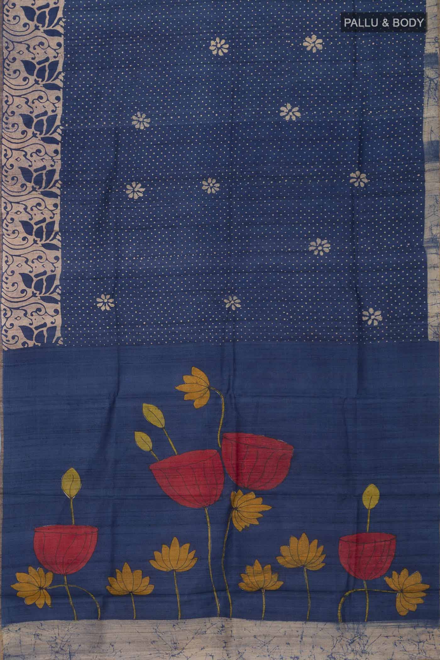 Blue Bhagalpuri Tussar Silk Saree - Image 5