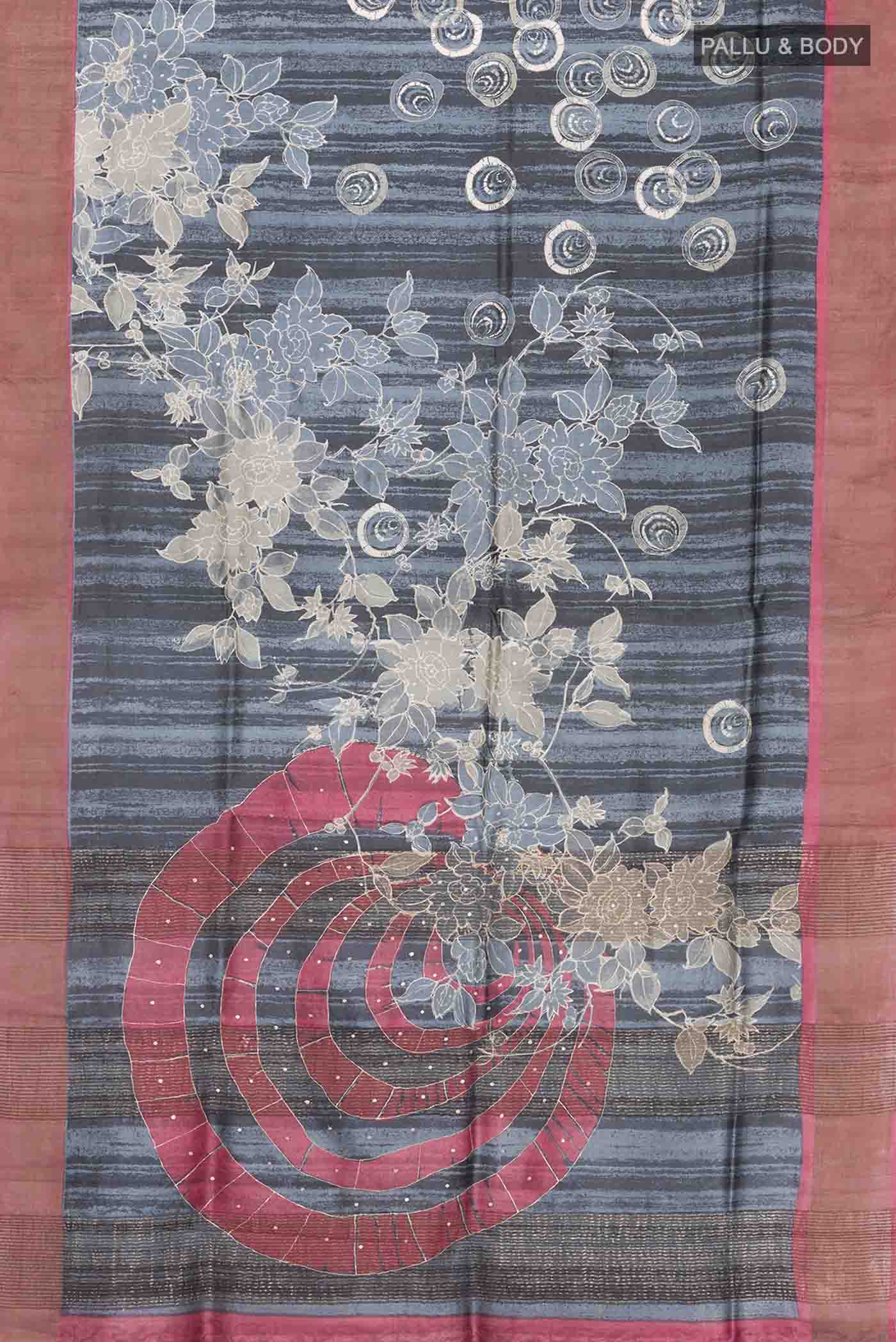 Blue Bhagalpuri Tussar Silk Saree - Image 5