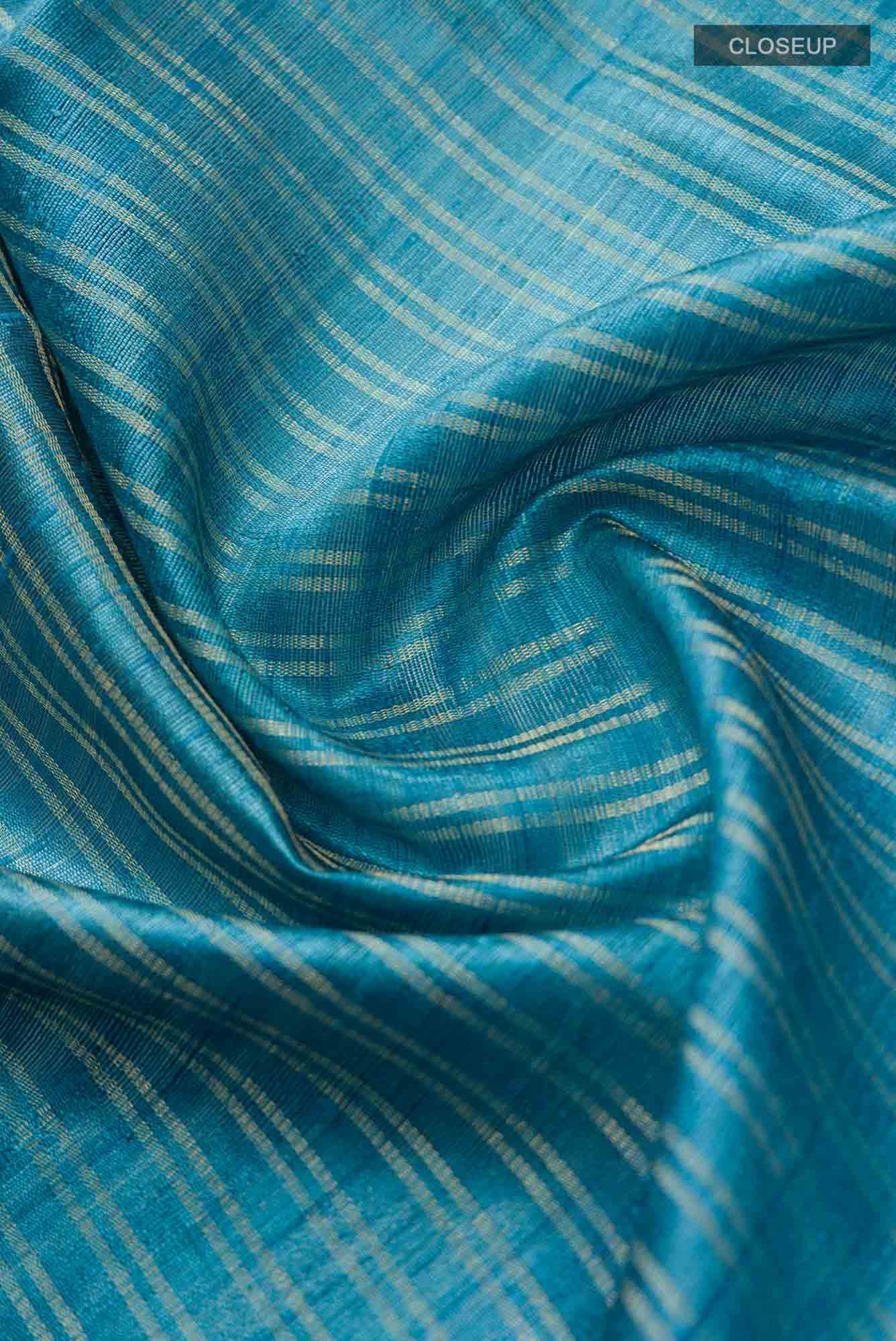 Akira-Aqua Blue Bhagalpuri Tussar Silk Saree - Image 3