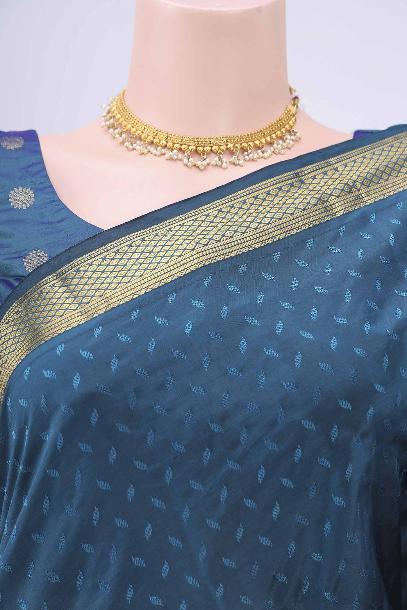 Blue Blended Bangalore Silk Saree - Image 2