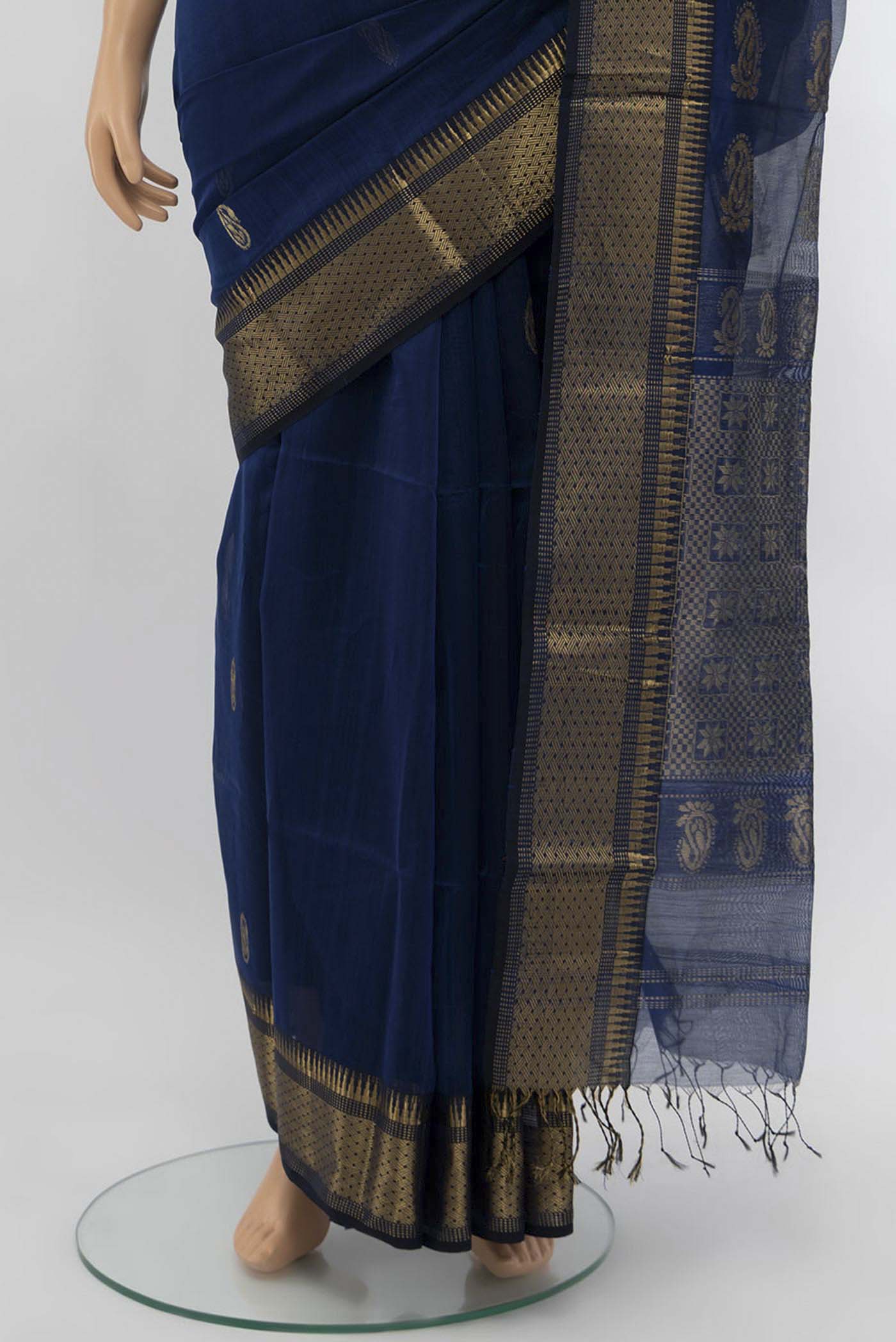 Blue Blended Maheshwari Silk Saree - Image 3