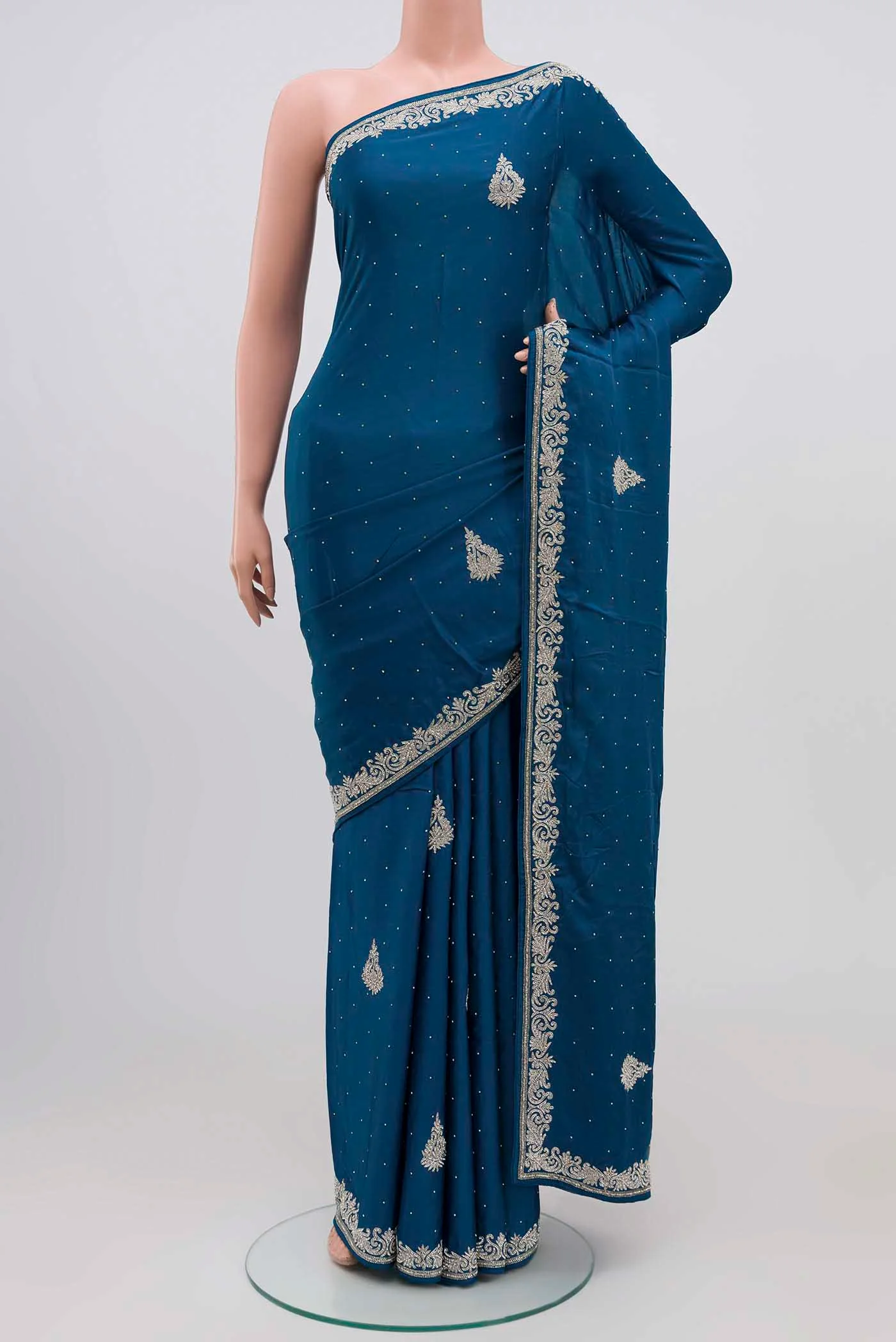 Blue Blended Satin Silk Saree
