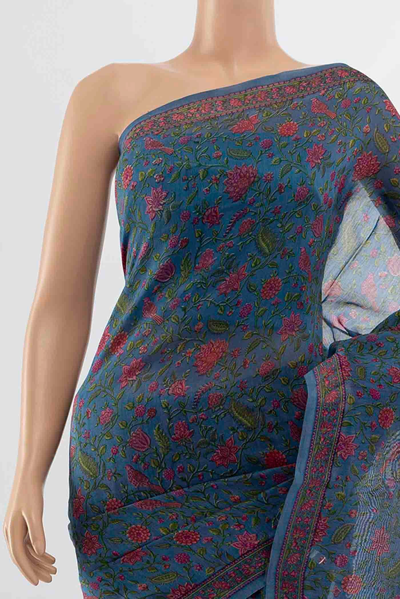 Blue Chanderi Silk Cotton Saree - Image 2