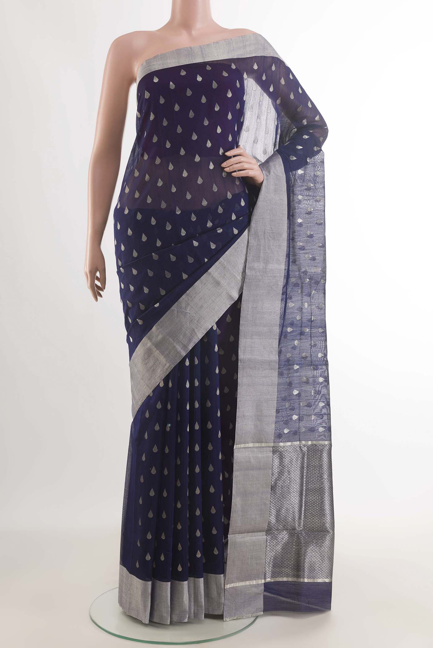Navy Blue Chanderi Silk Cotton Saree