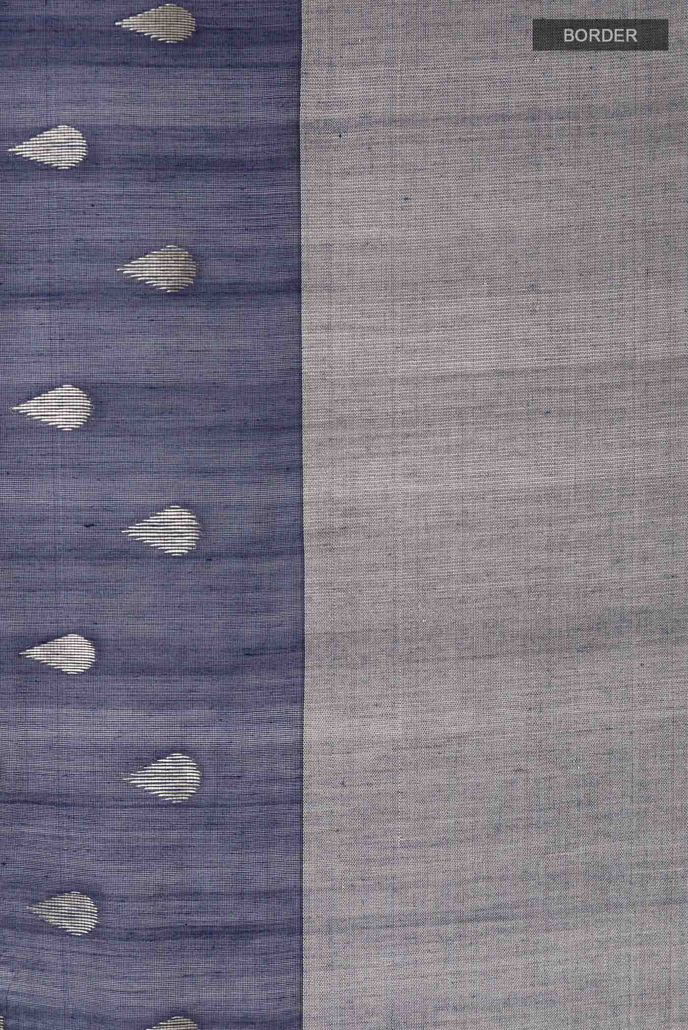 Navy Blue Chanderi Silk Cotton Saree - Image 3