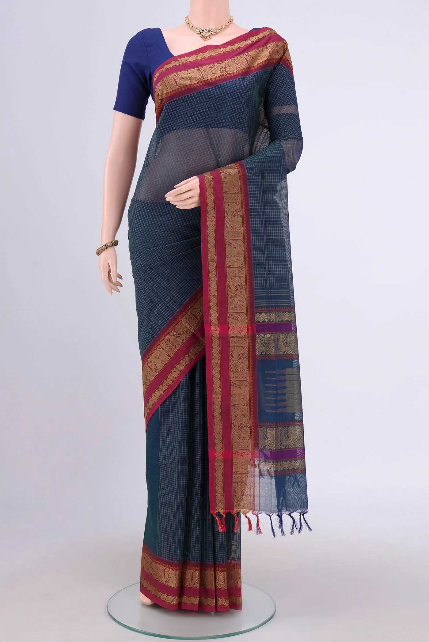 Blue Coimbatore Cotton Saree