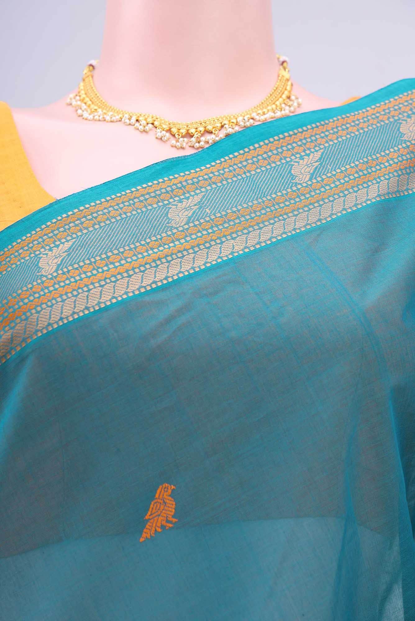 Blue Coimbatore Cotton Saree - Image 2