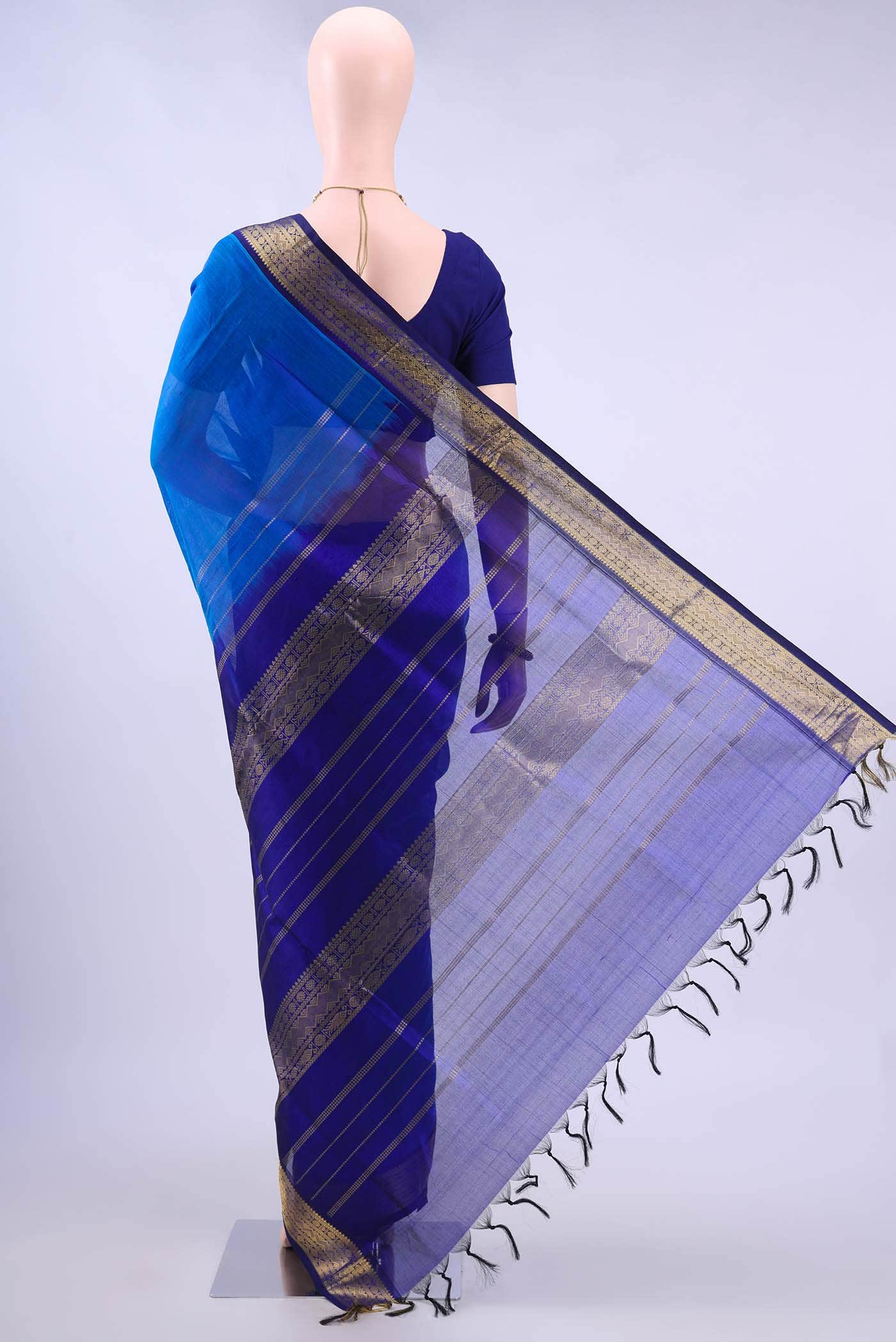 Blue Coimbatore Silk Cotton Saree - Image 2