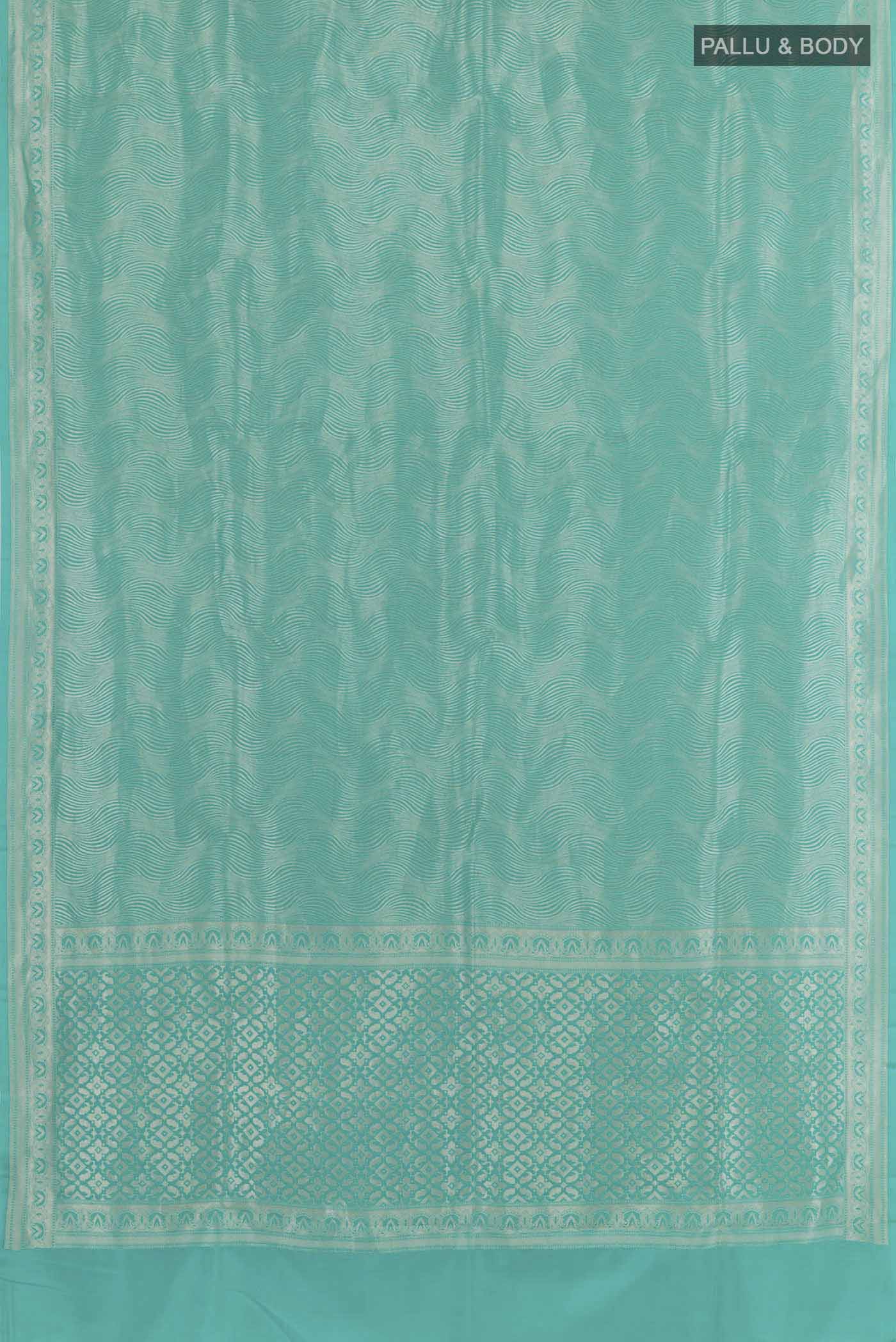 Turquoise Banarasi Katan Silk Saree - Image 3